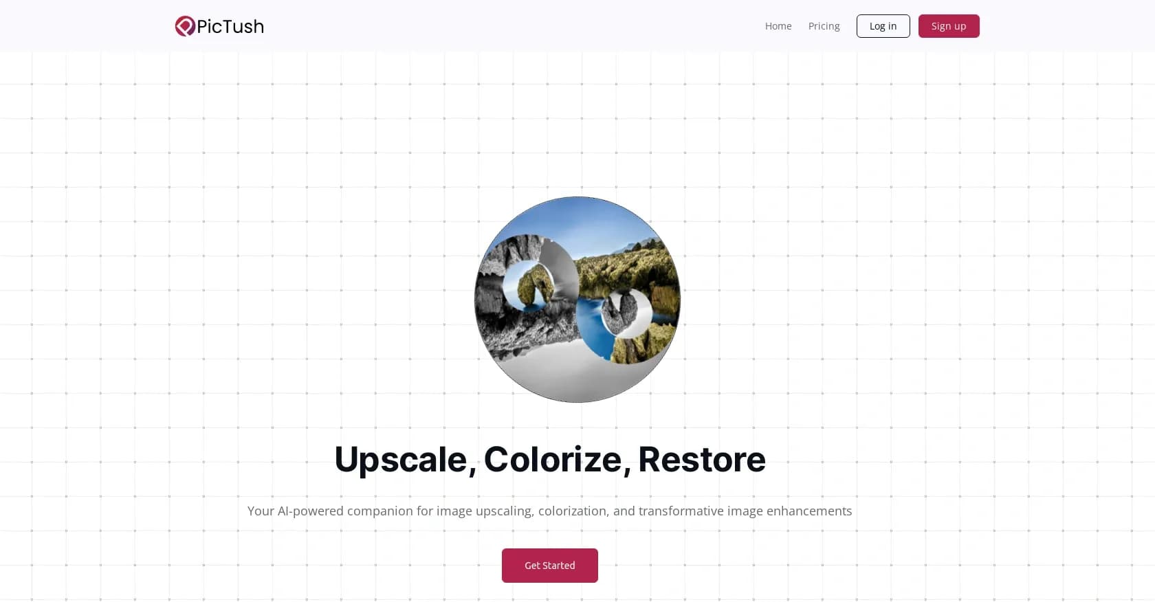 PicTush homepage screenshot — AI-powered image enhancement for stunning visuals