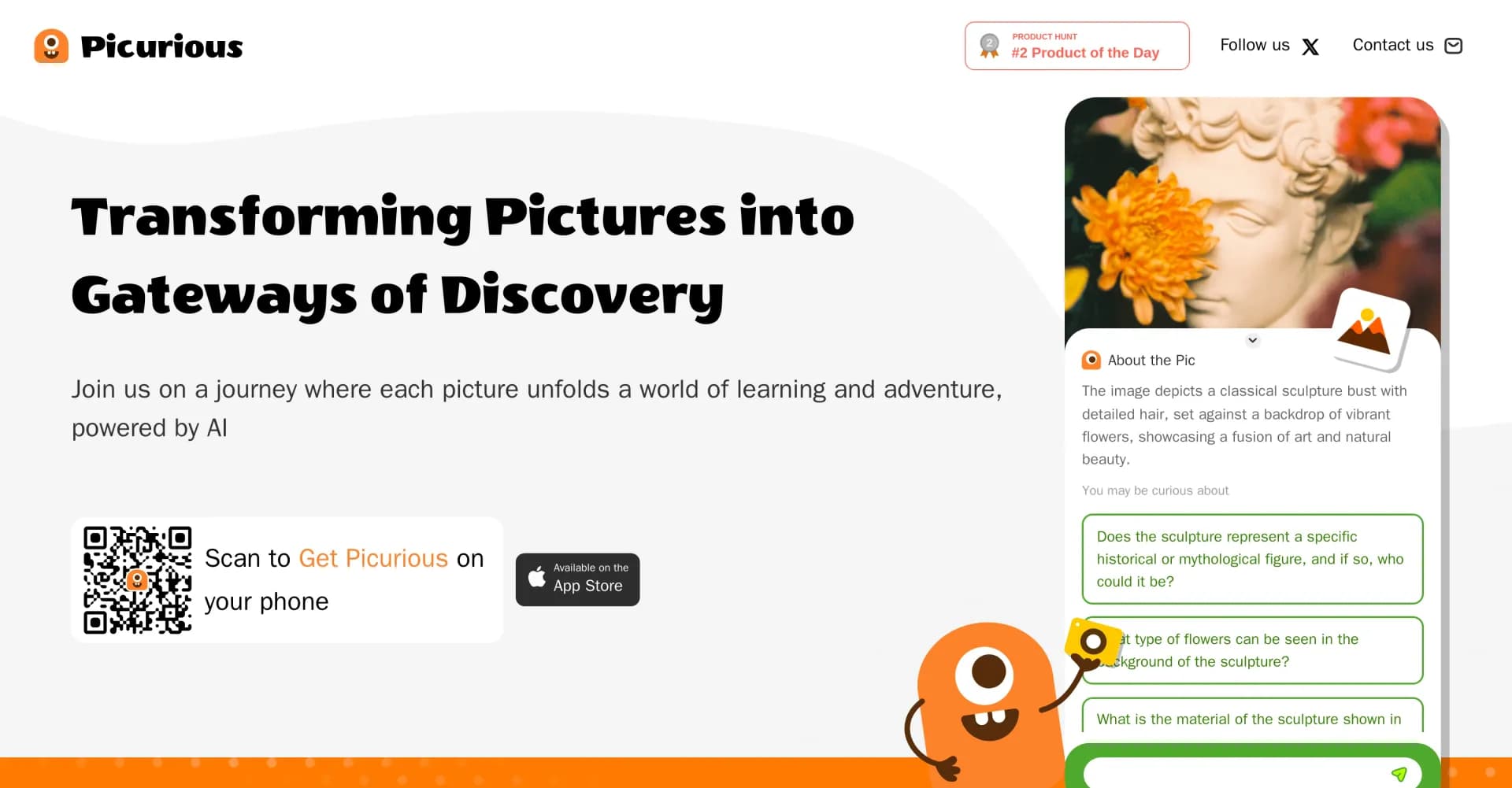 Picurious homepage screenshot — Unlock hidden stories in every picture with AI.
