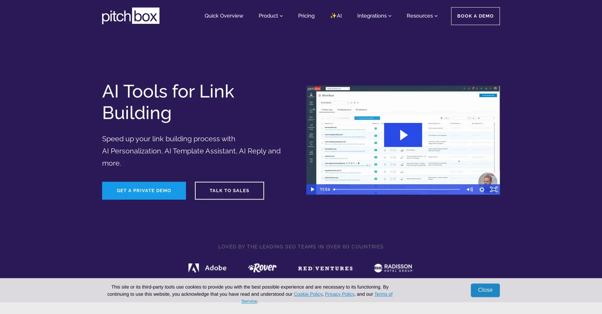 Pitchbox homepage screenshot — Supercharge link building with AI-powered tools.