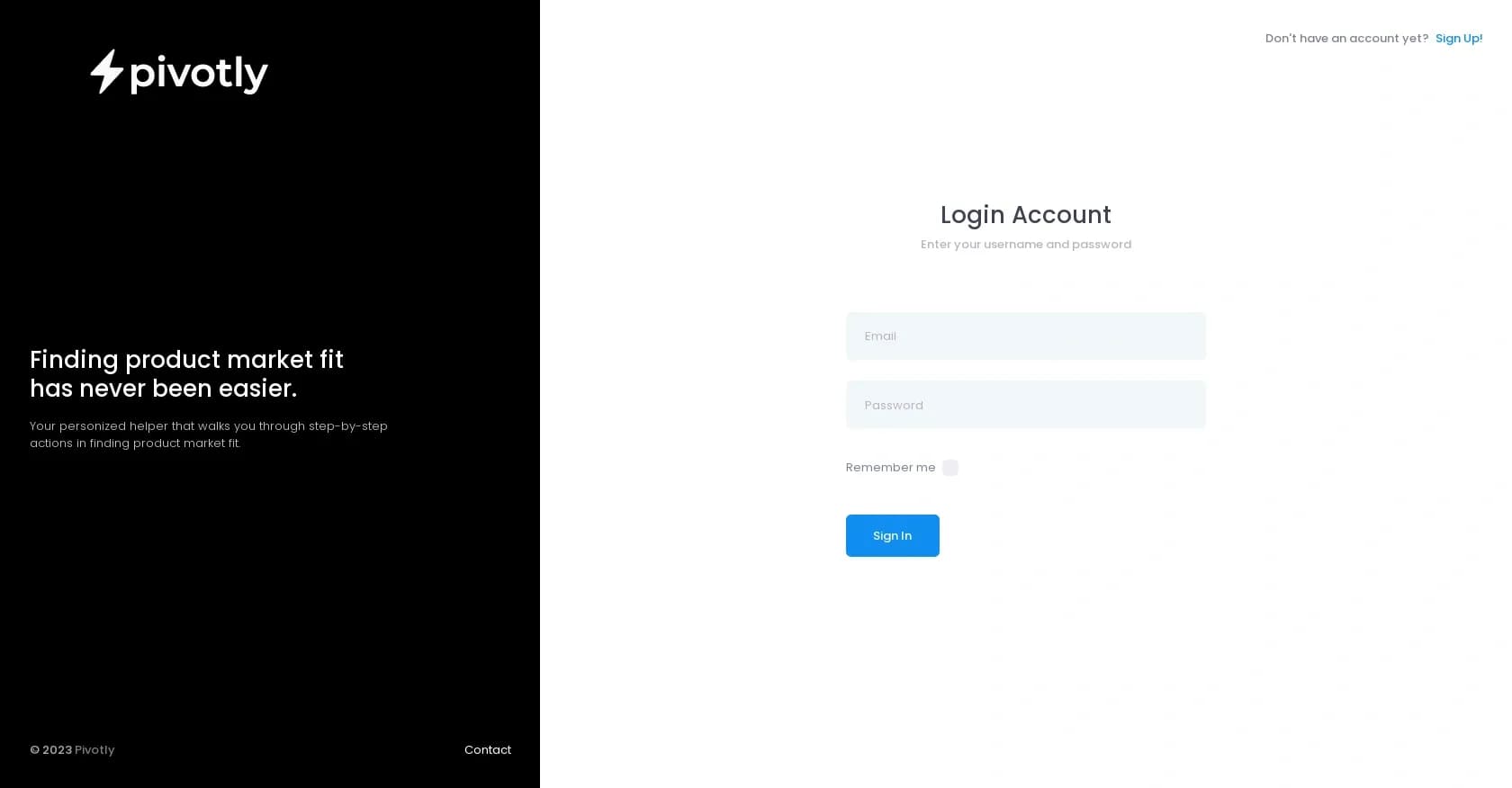 Pivotly homepage screenshot — AI-powered guide to achieve product market fit.
