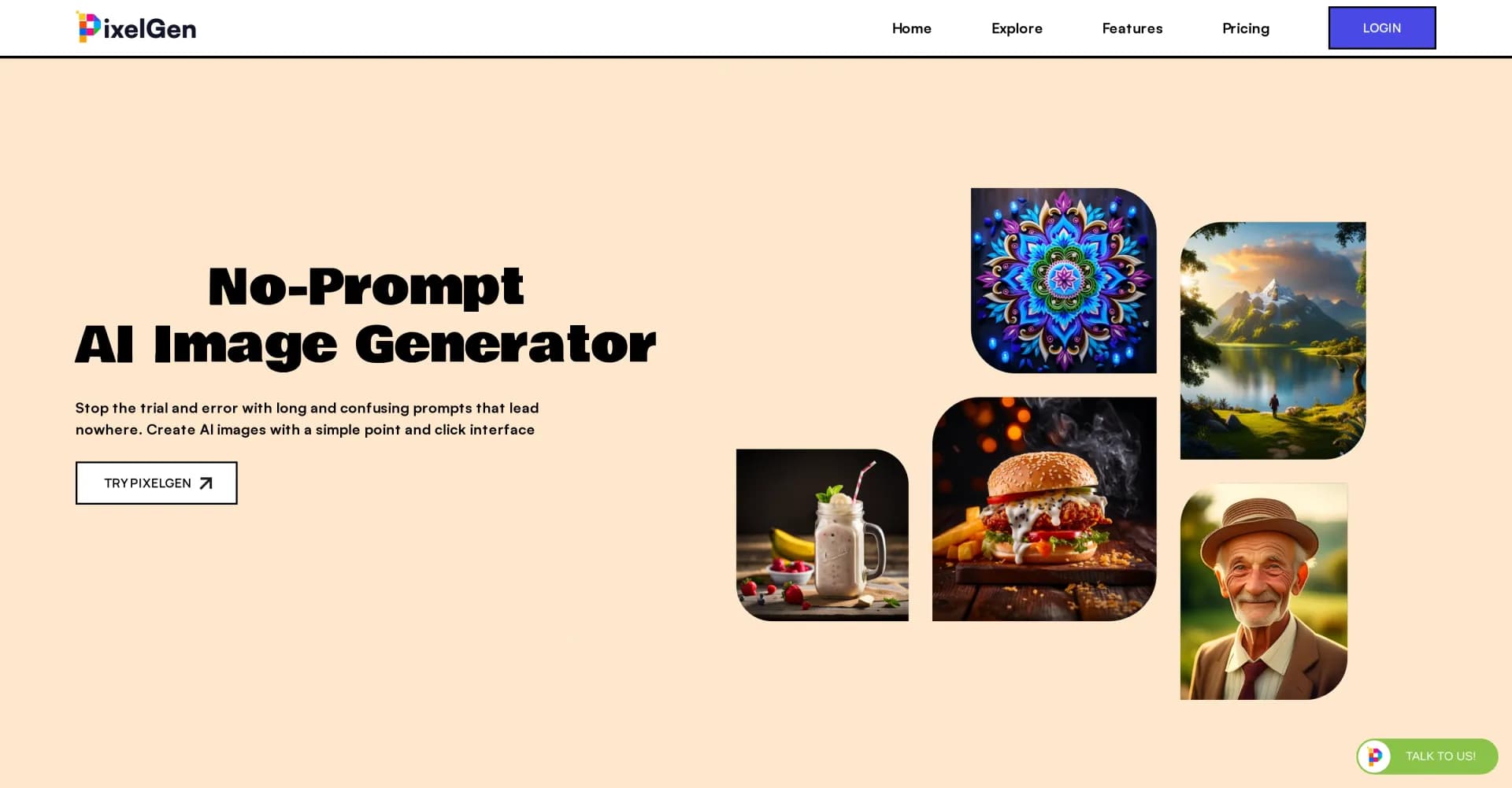 Pixelgen homepage screenshot — Generate unique pixel art with AI