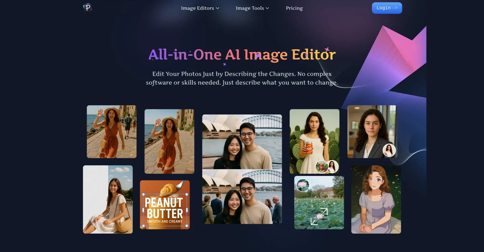 Pixfy AI homepage screenshot — Edit photos with words, not tools.