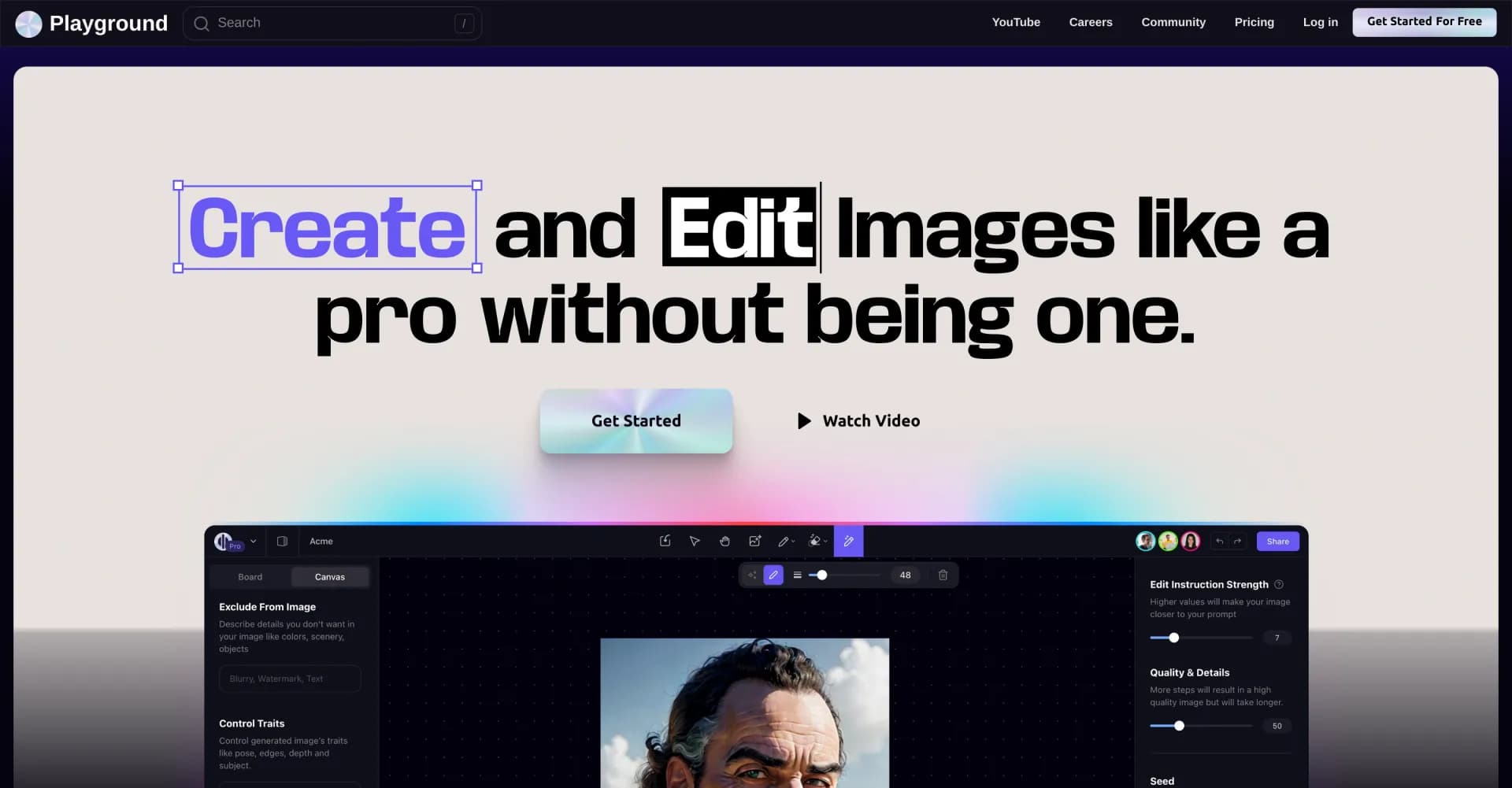 Playground AI homepage screenshot — Create art and visuals with AI, for free