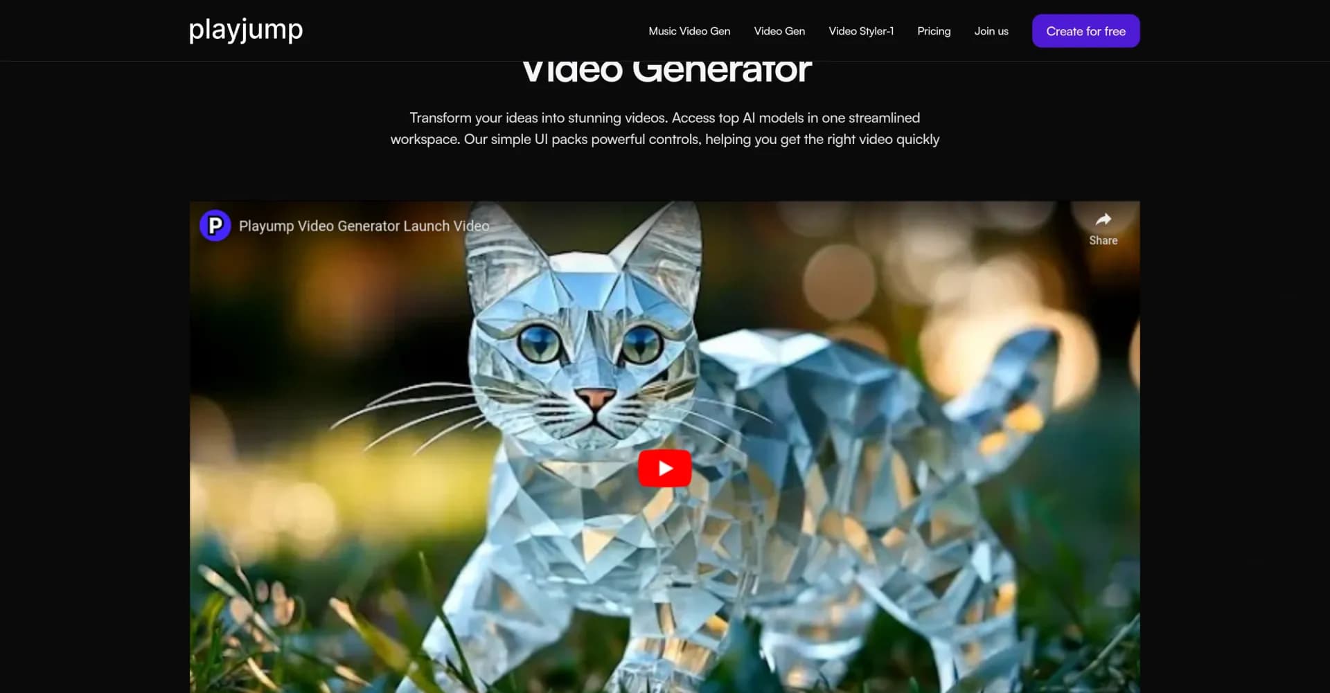 Playjump homepage screenshot — AI video magic, made simple