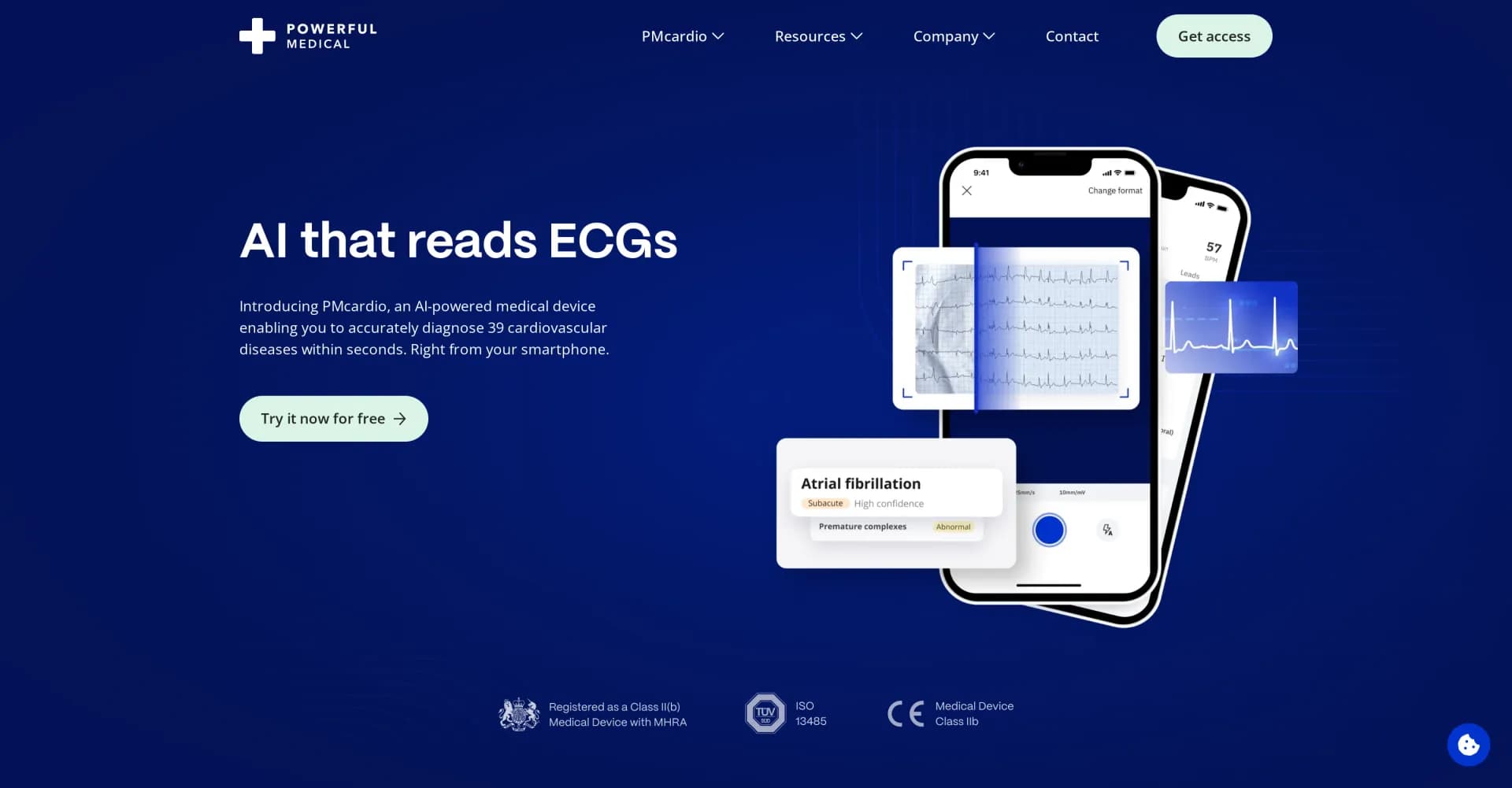 PMcardio homepage screenshot — AI-powered ECG analysis for better cardiac care