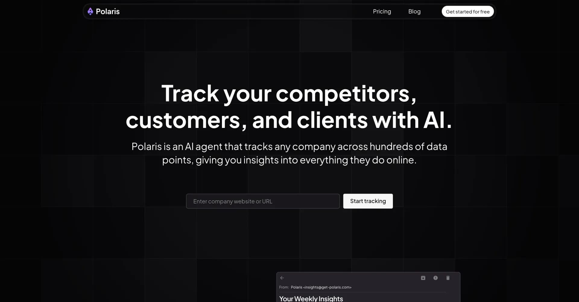 Polaris homepage screenshot — AI agent tracking companies across the web