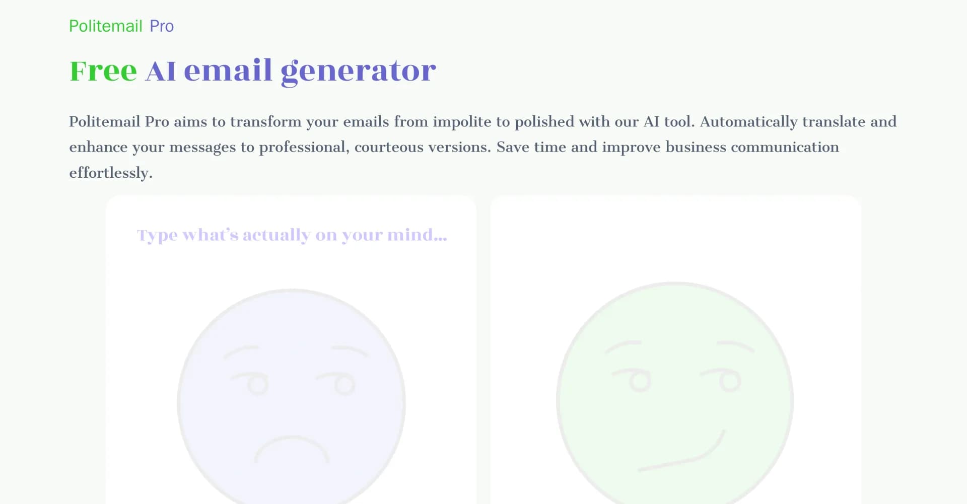 Politemail Pro homepage screenshot — Polish emails with AI for professional courtesy