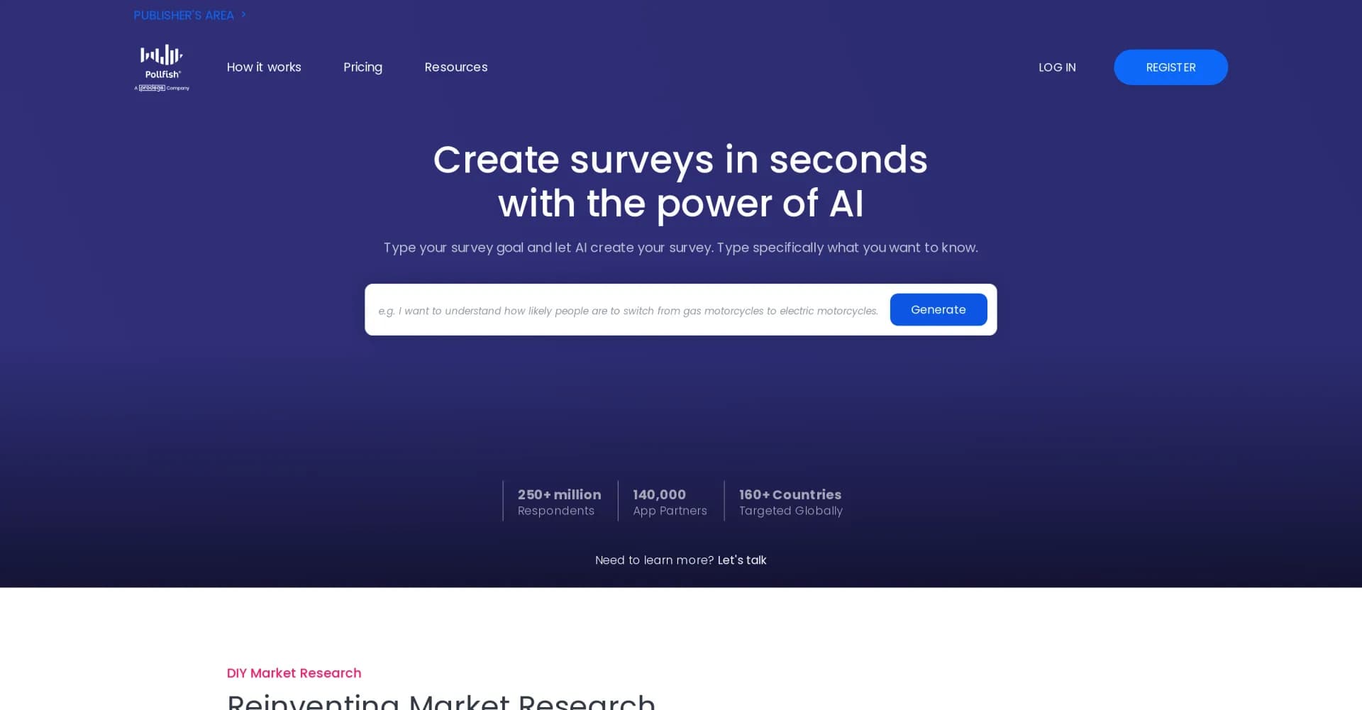 Pollfish homepage screenshot — Get real consumer insights with online survey tools.
