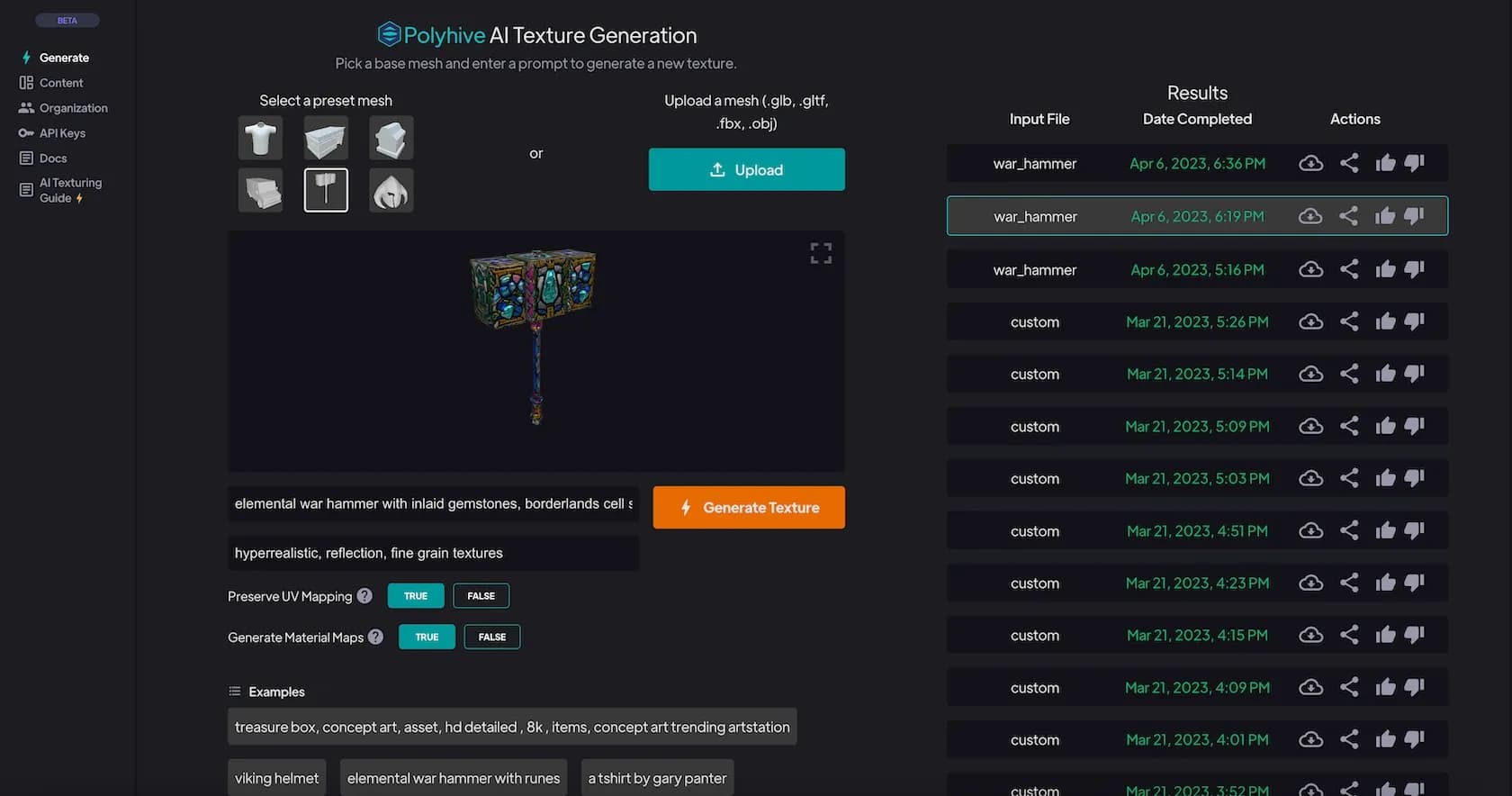 Polyhive homepage screenshot — Supercharge your art pipeline with AI-powered asset manageme