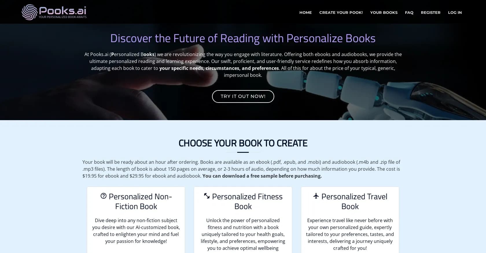 Pooks homepage screenshot — AI-curated books tailored to your interests.