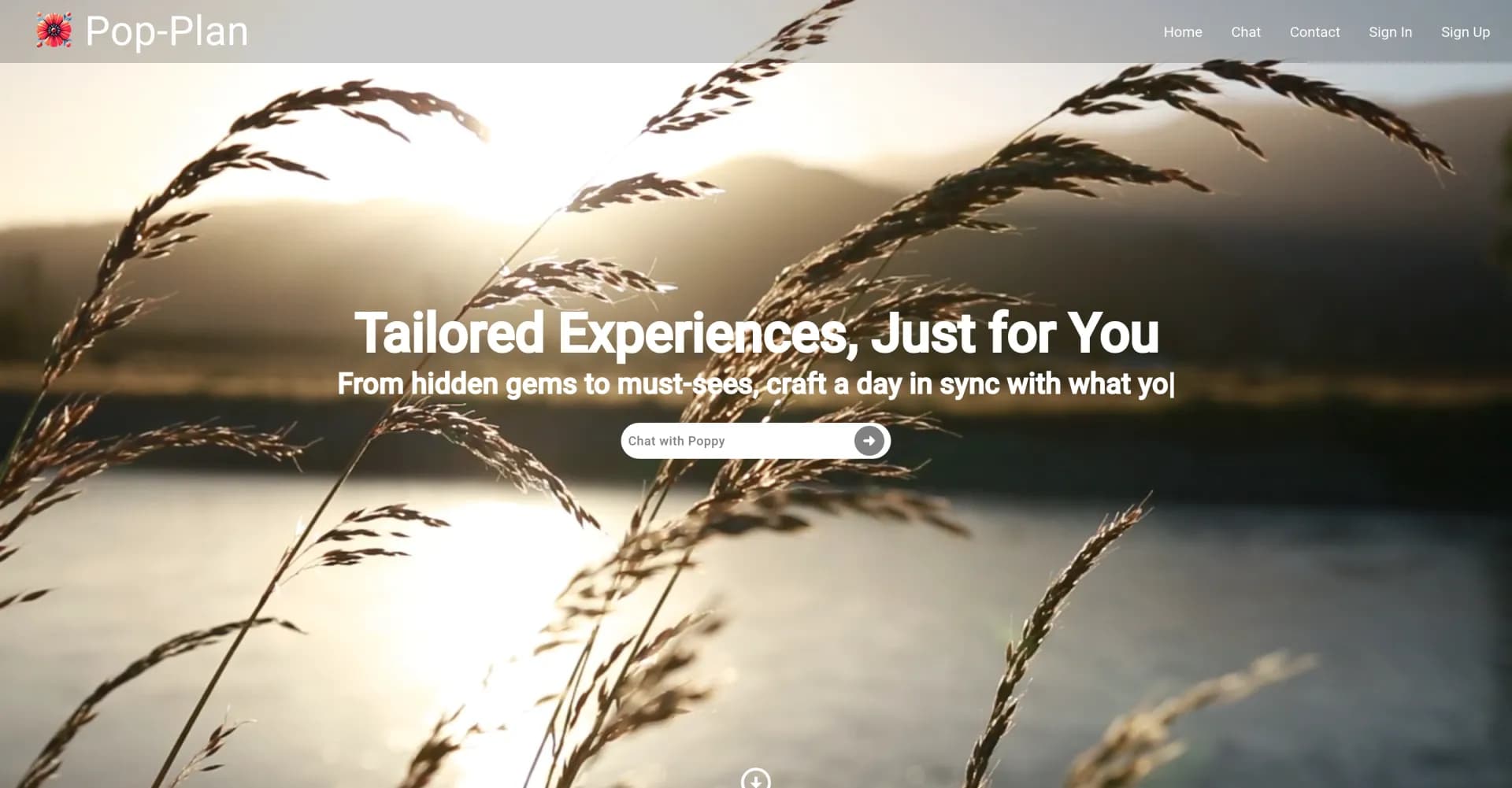 Pop-Plan homepage screenshot — AI-powered personalized travel planning.