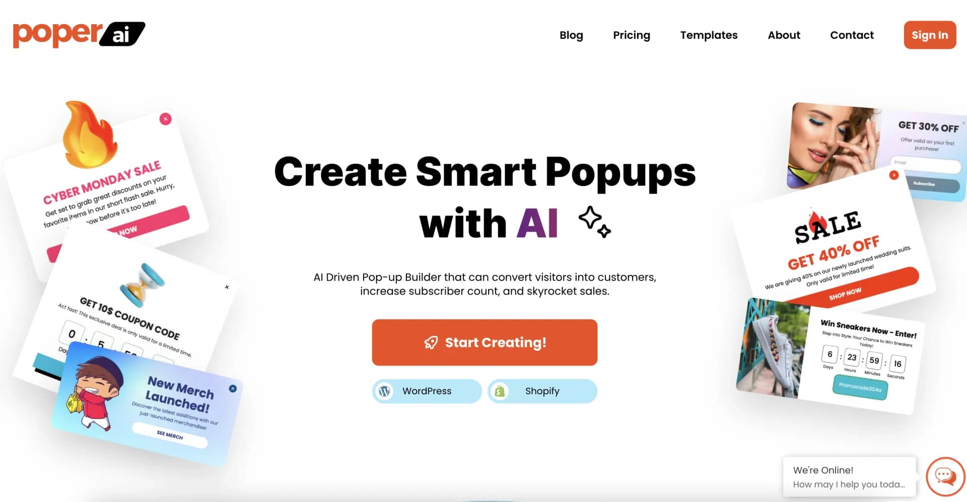 Poper homepage screenshot — Smart Popups for Smart Sites