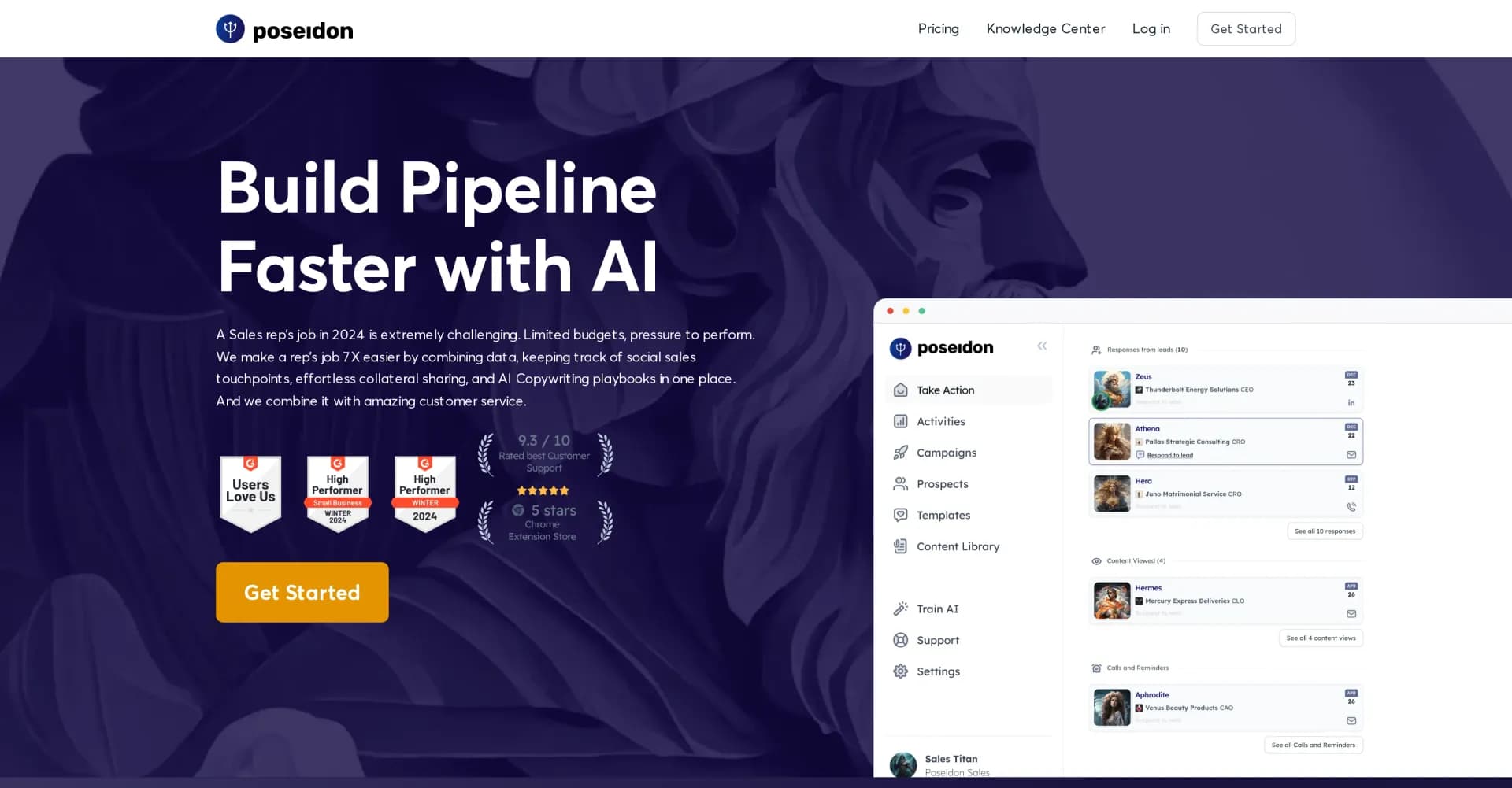 Poseidon homepage screenshot — Supercharge social selling with AI-powered automation