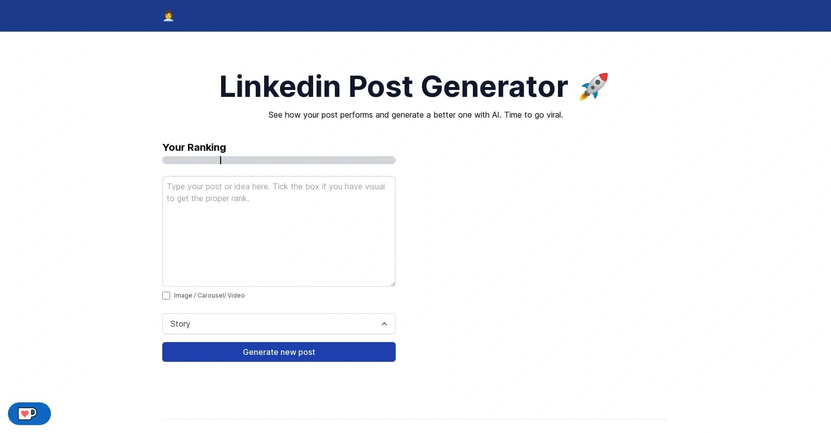 Postgenerator homepage screenshot — Optimize LinkedIn posts with AI for viral success.