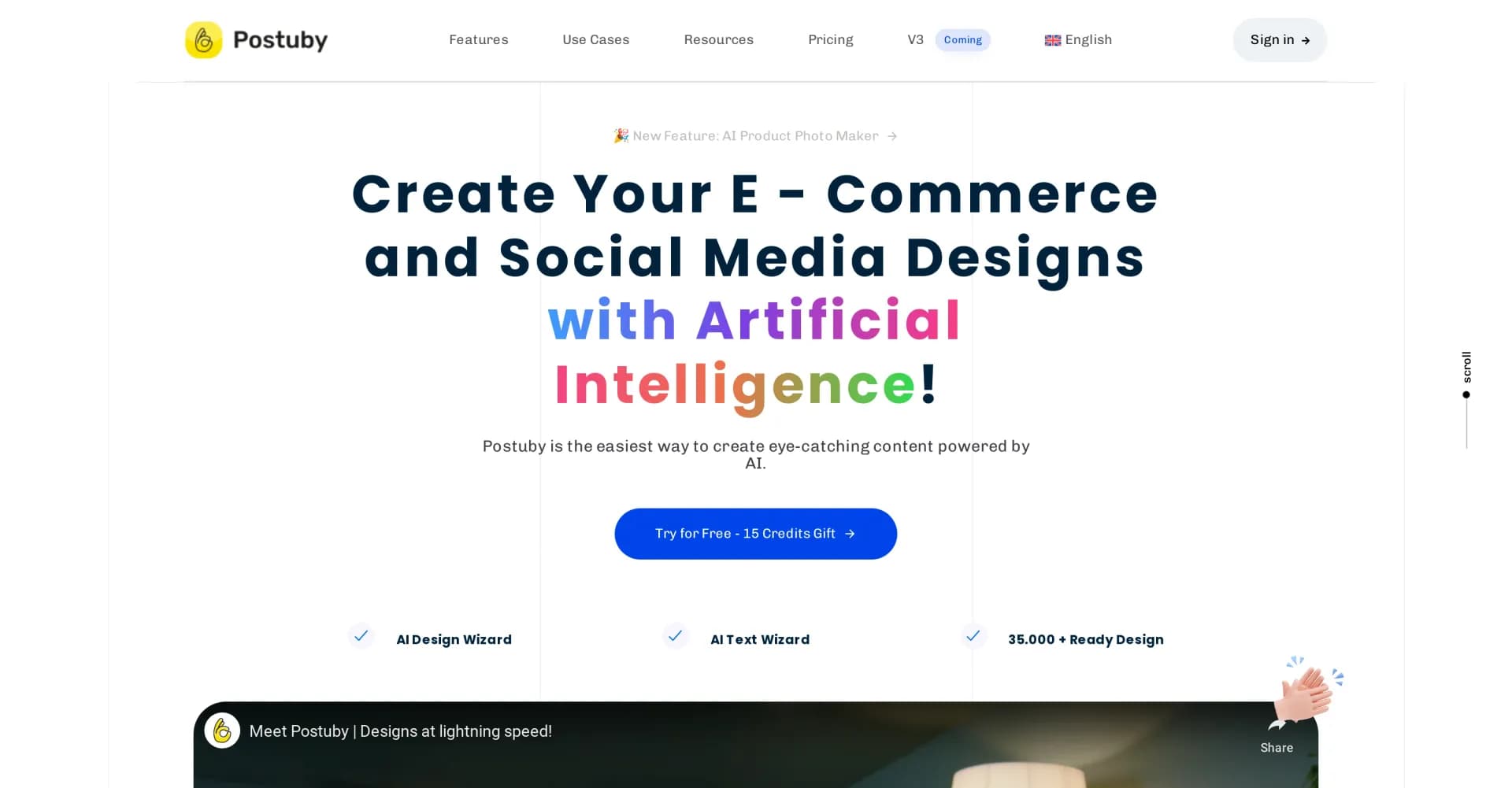 Postuby homepage screenshot — Create eye-catching AI-powered content effortlessly.