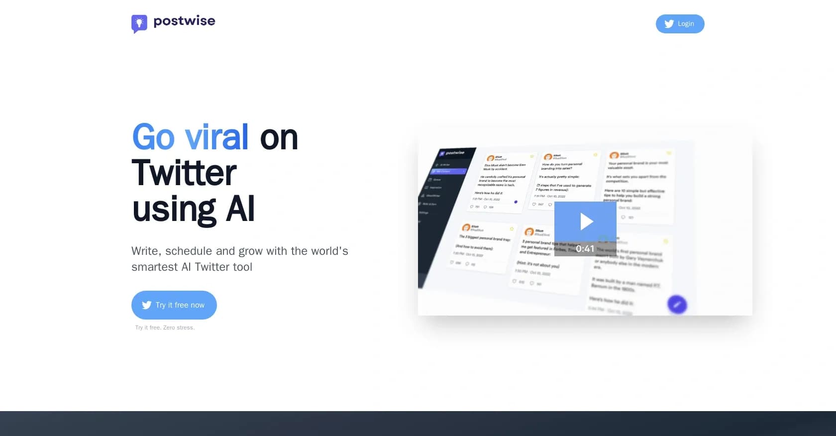 Postwise homepage screenshot — Go viral on Twitter using AI