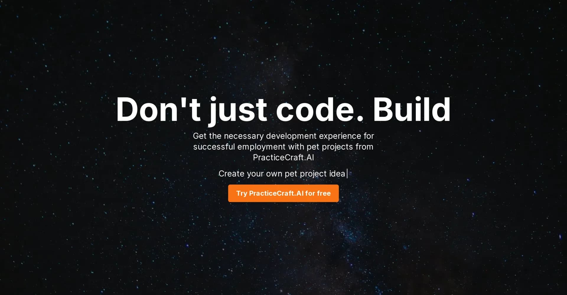 PracticeCraft.AI homepage screenshot — Build better software through deliberate practice.