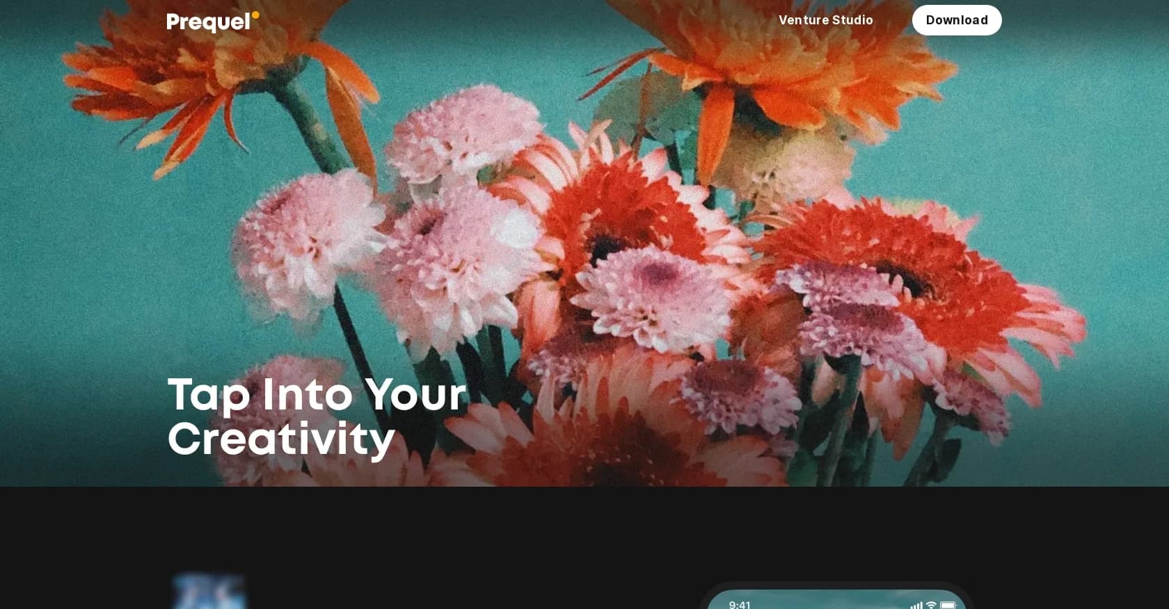 Prequel homepage screenshot — Unleash your creativity with easy photo and video editing.
