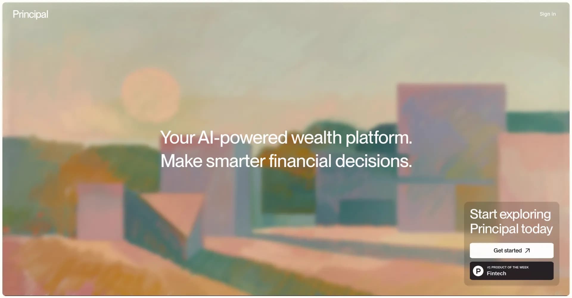 Principal homepage screenshot — AI-powered wealth platform for smarter financial decisions.