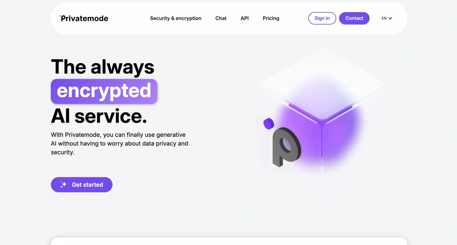 Privatemode AI homepage screenshot — Use AI without security and privacy worries.