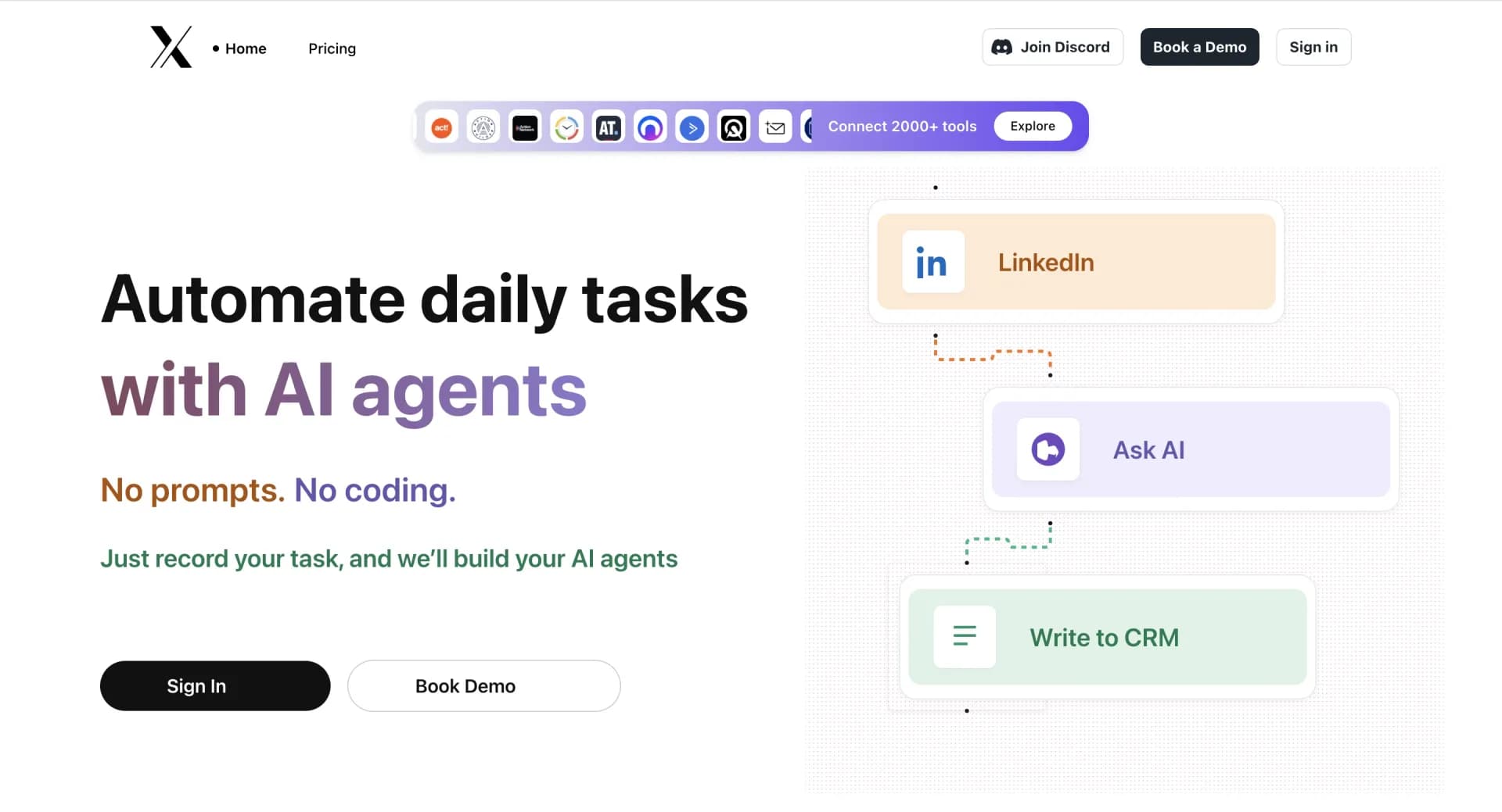 Nutix.ai homepage screenshot — Build AI agents with screen recordings