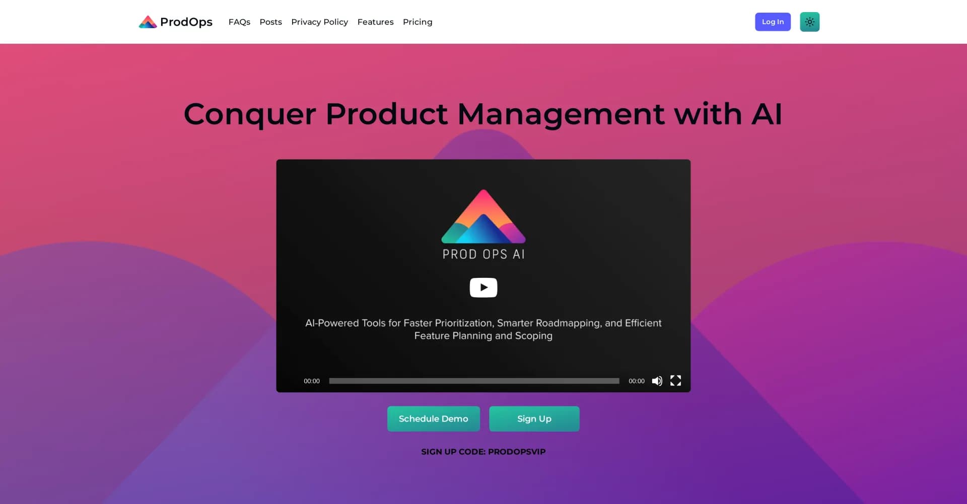 ProdOps homepage screenshot — Conquer product management with AI