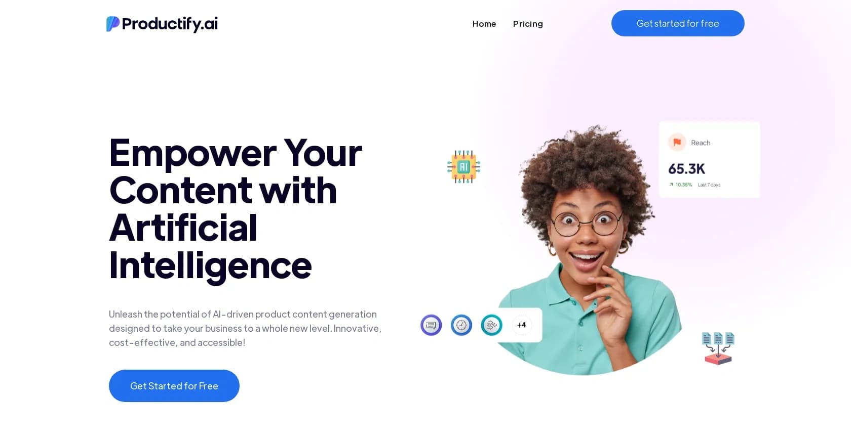 Productify homepage screenshot — AI-driven product content generation for business growth