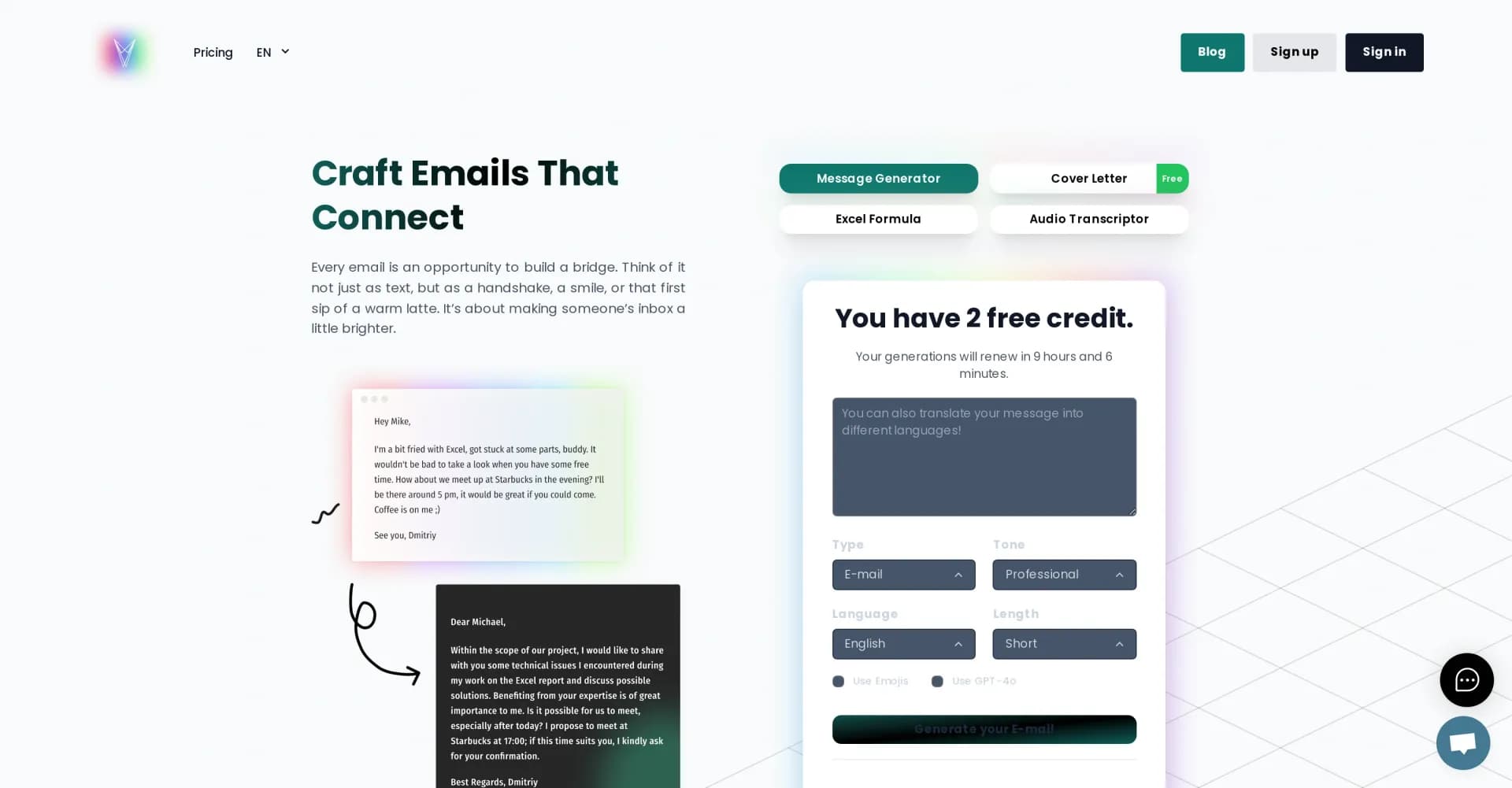 Professionalize It To Me homepage screenshot — Transform casual texts into polished, professional messages.