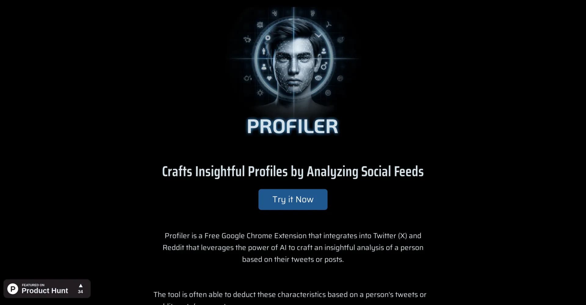 Profiler homepage screenshot — Craft insightful profiles from social feeds using AI
