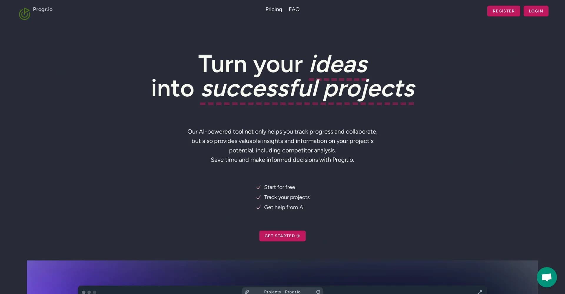 Progr homepage screenshot — Craft software roadmaps with AI precision.