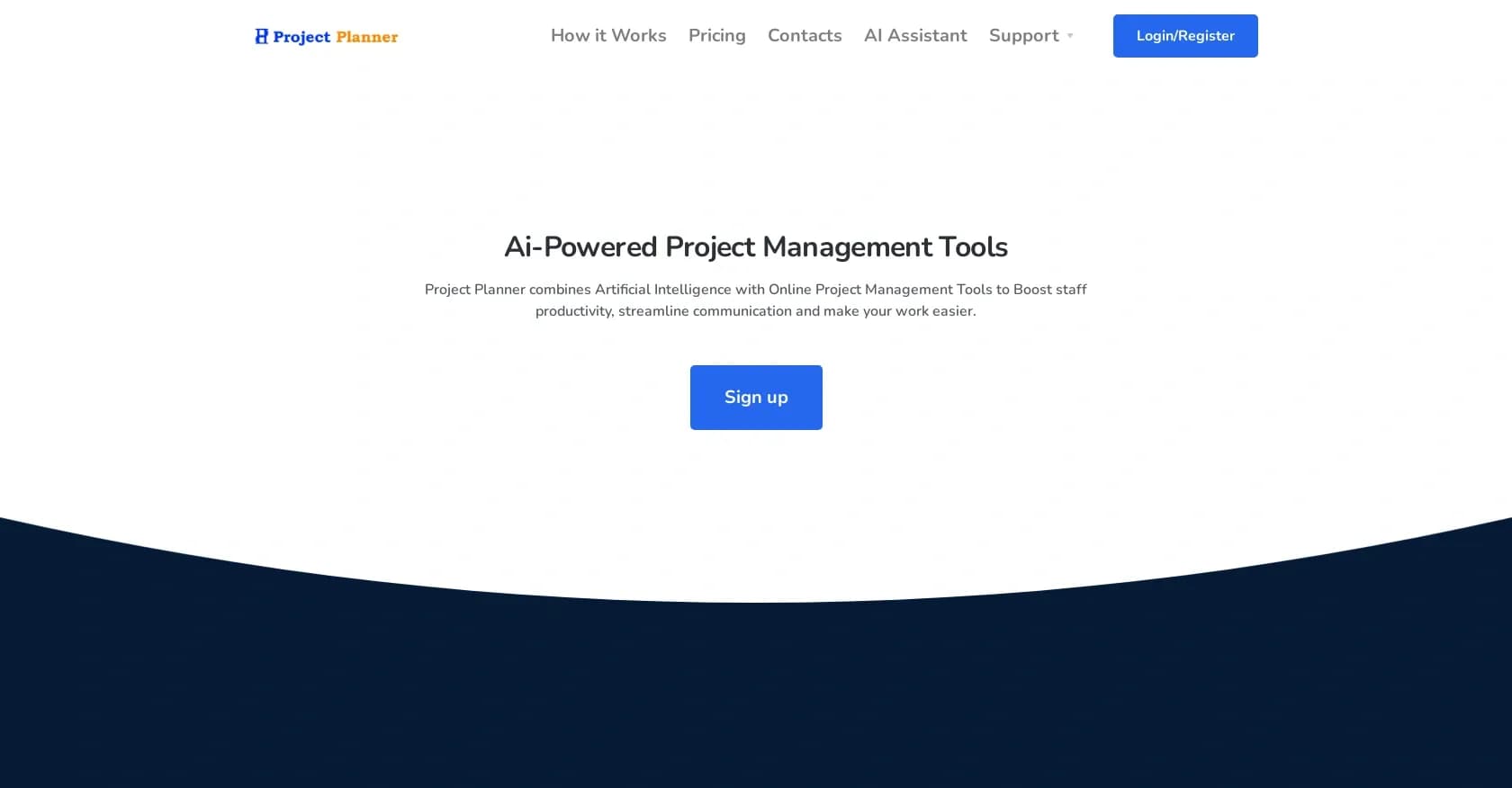Project Planner homepage screenshot — Boost productivity with AI-powered project management