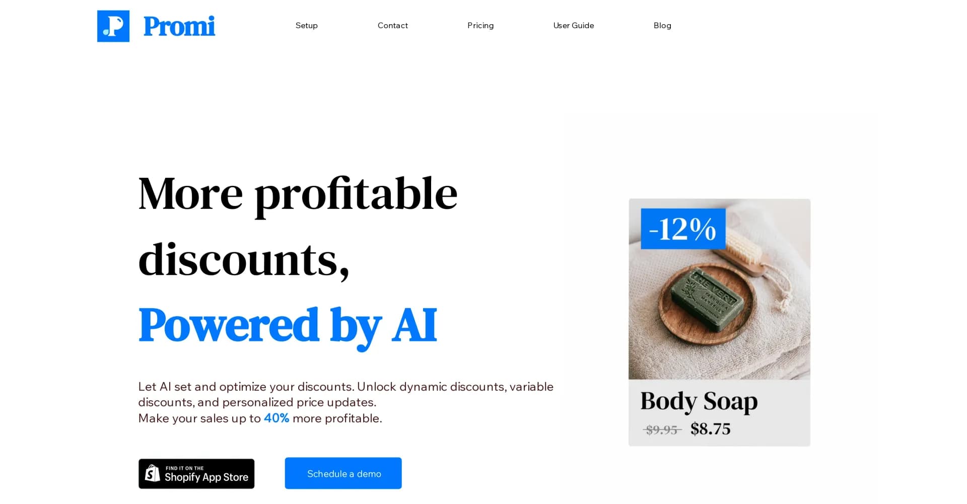 Promi homepage screenshot — AI-powered discounts to boost retail profits