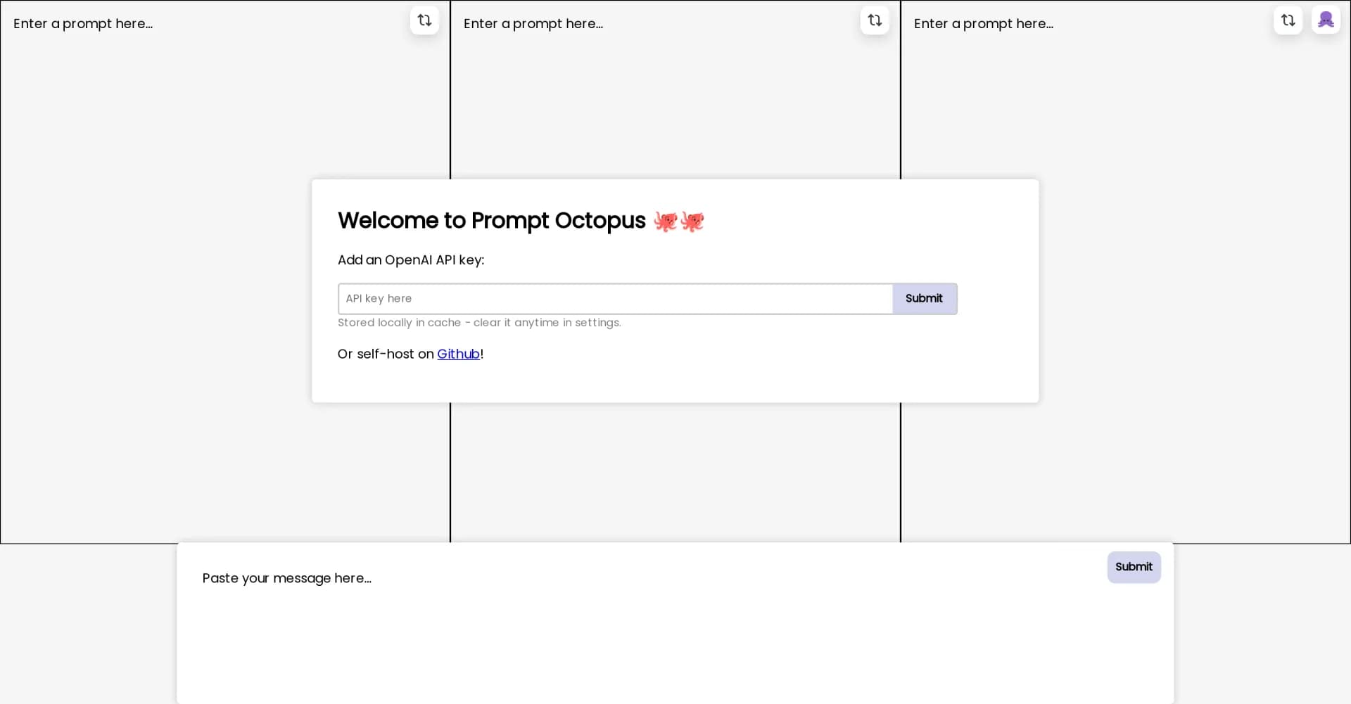 Prompt Octopus homepage screenshot — Compare multiple AI prompt responses side-by-side
