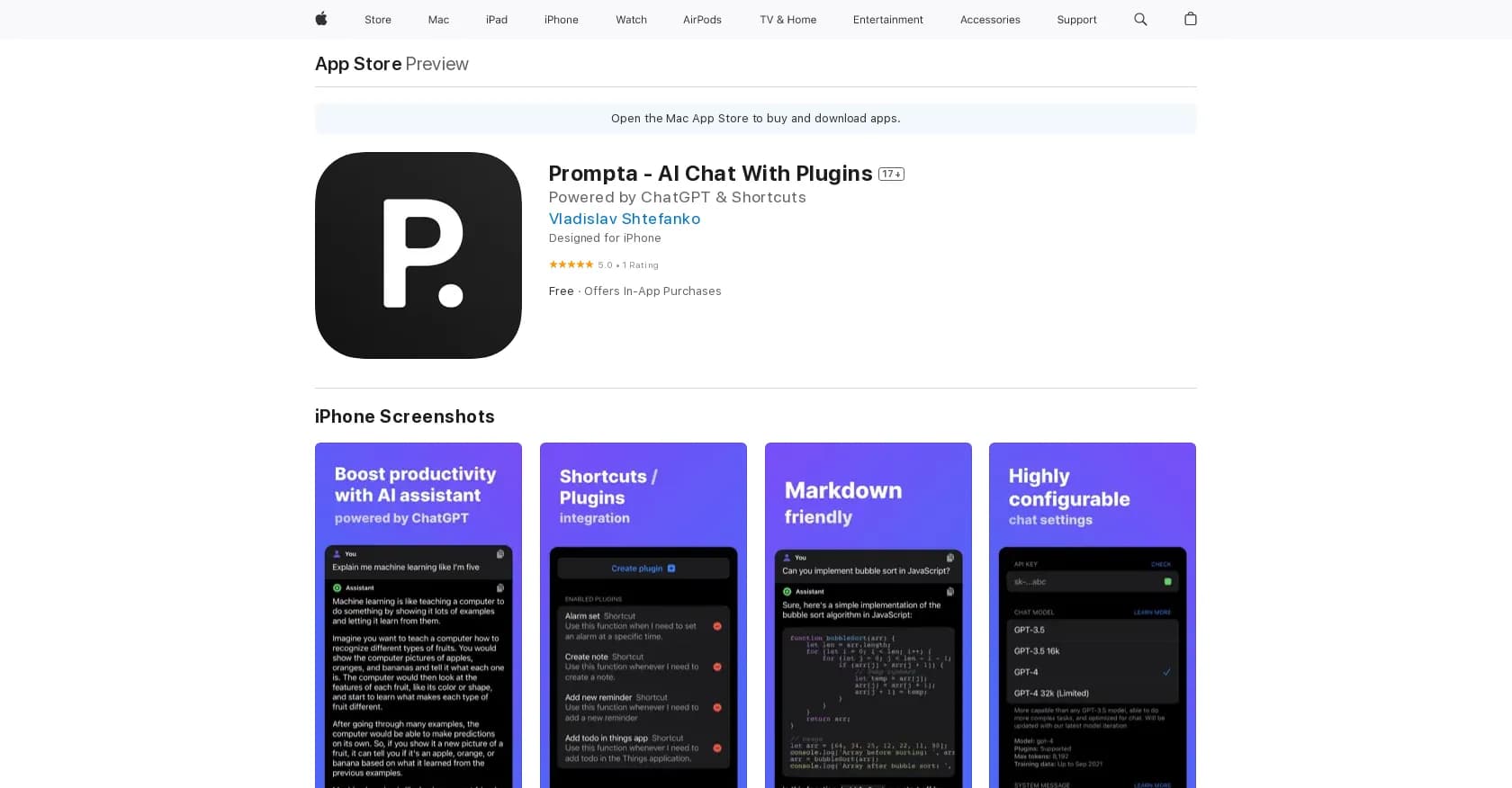 Prompta App homepage screenshot — Customer support and assistance chat app.