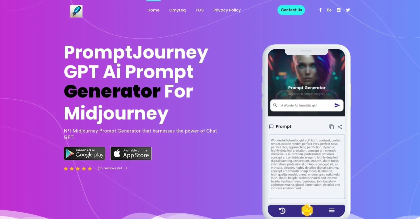 PromptJourney homepage screenshot — AI-powered Midjourney prompt generator