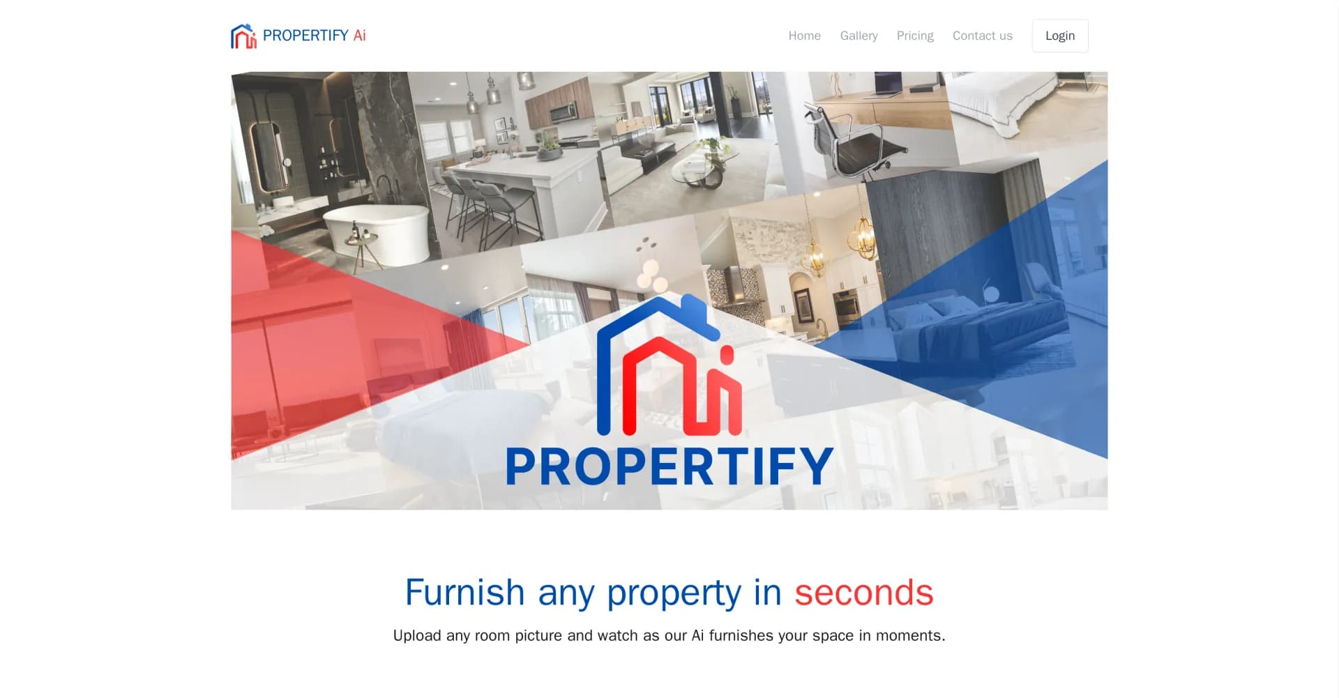 Propertify homepage screenshot — AI-powered property staging in seconds