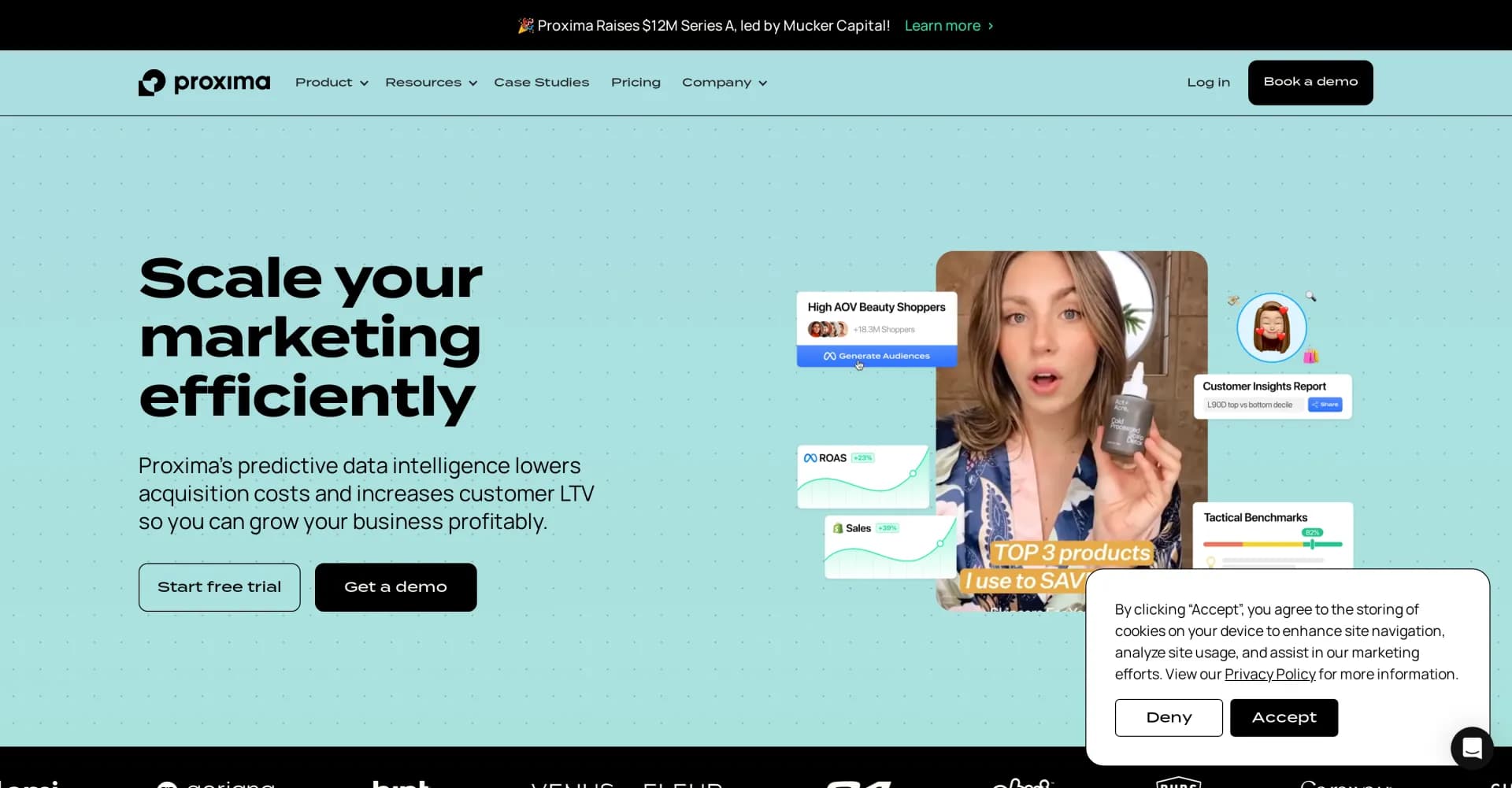 Proxima homepage screenshot — Predictive data intelligence for consumer brands
