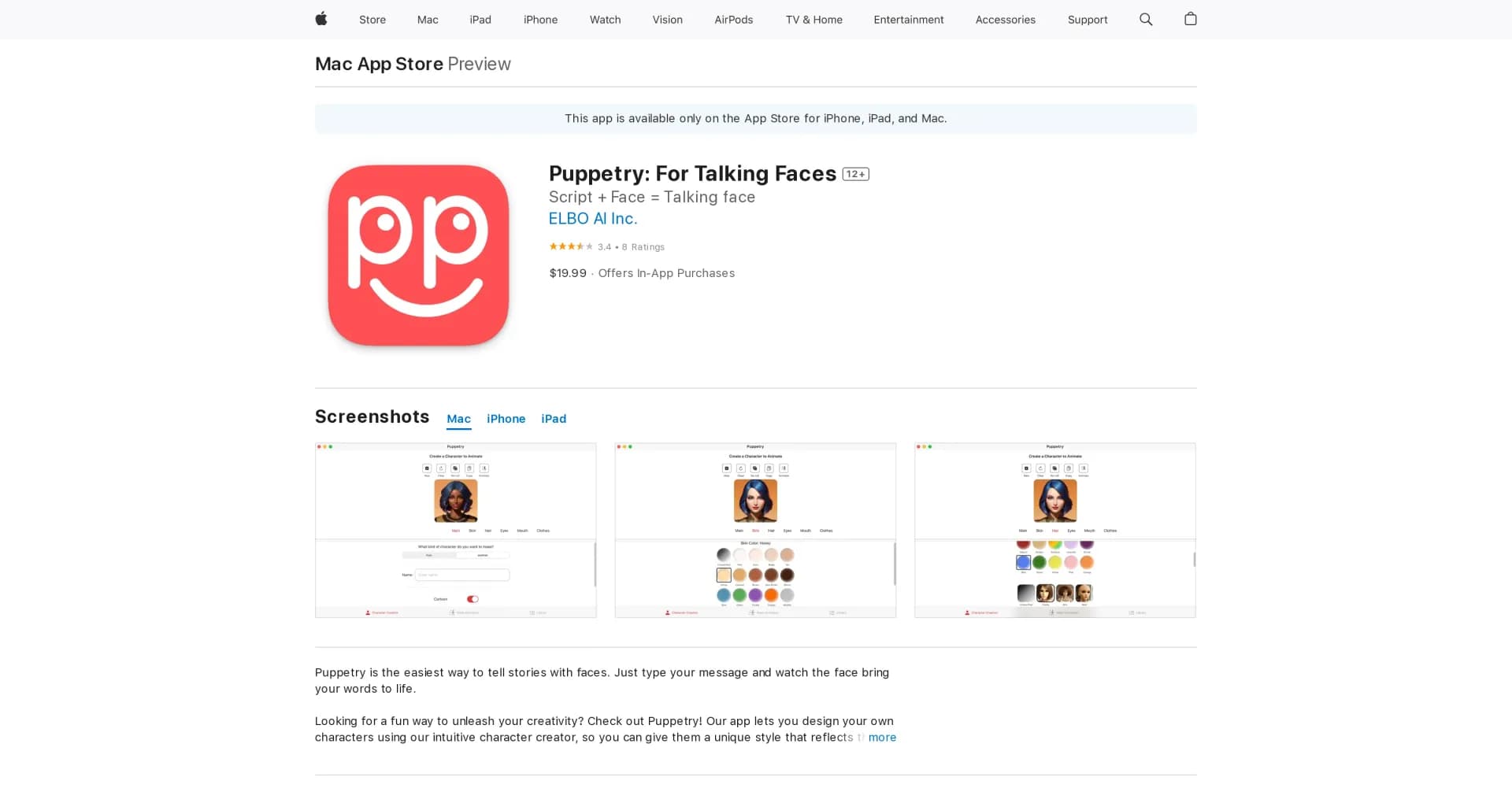 Puppetry homepage screenshot — Enjoy Puppetry on your Apple devices.