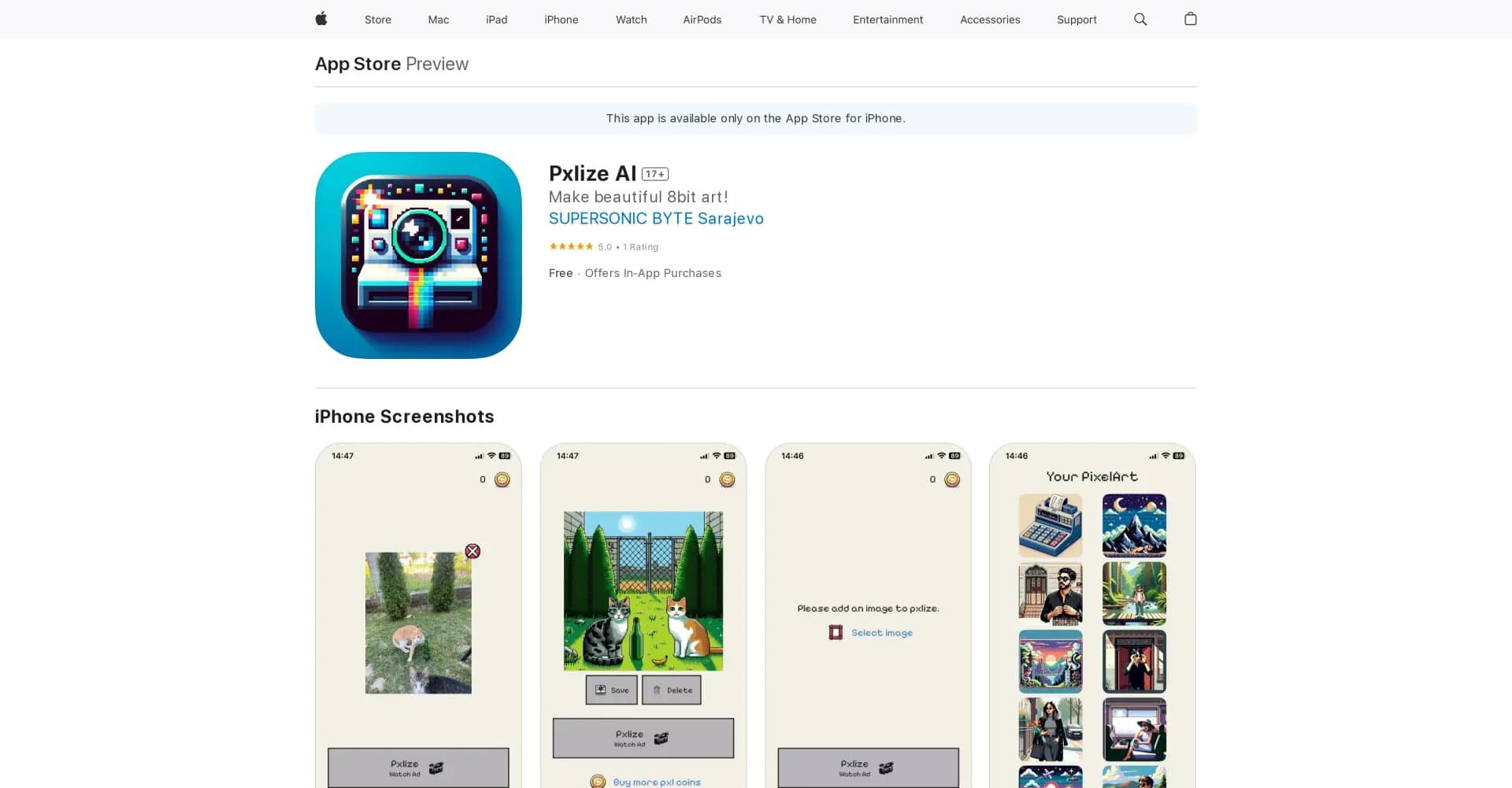 Pxlize AI homepage screenshot — Make beautiful 8bit art.