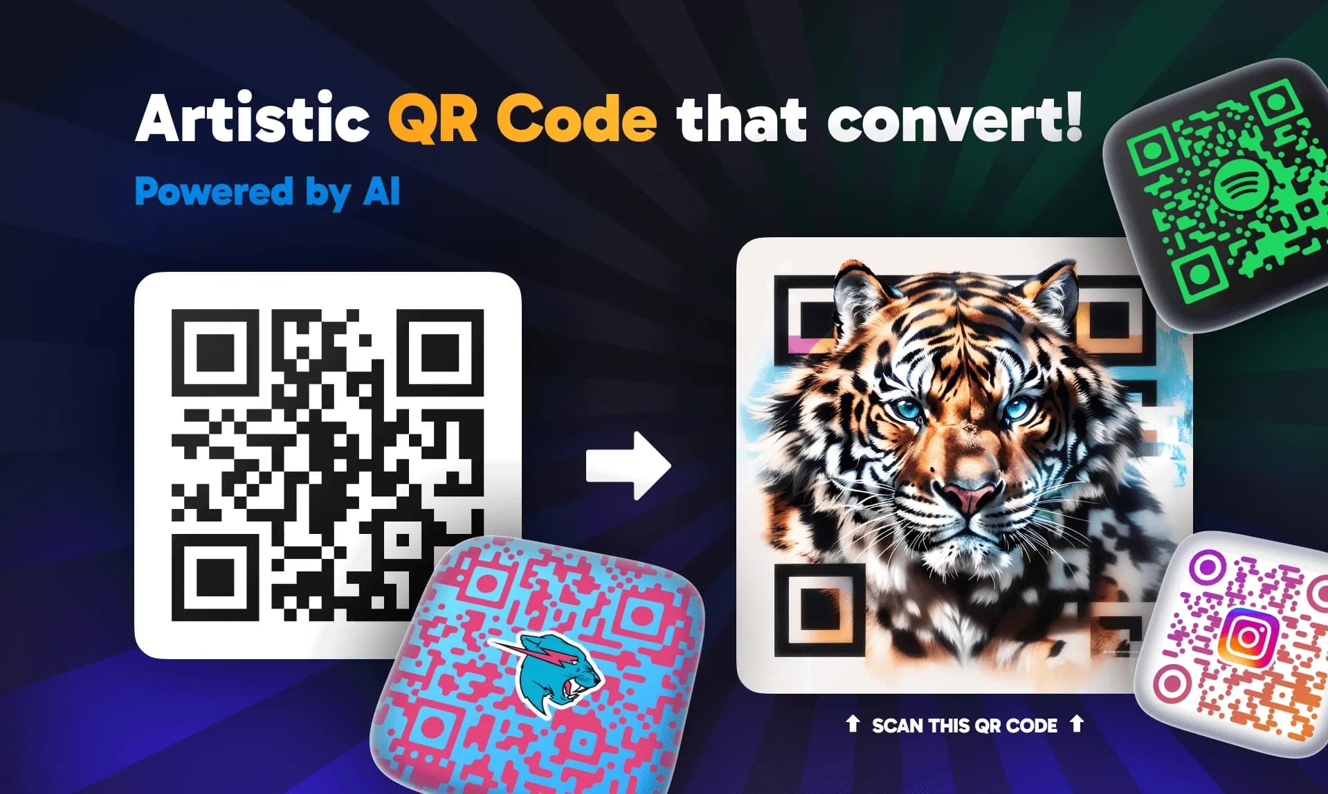 ➤ QR Code AI ⌘ homepage screenshot — Custom QR codes enhance brand engagement.