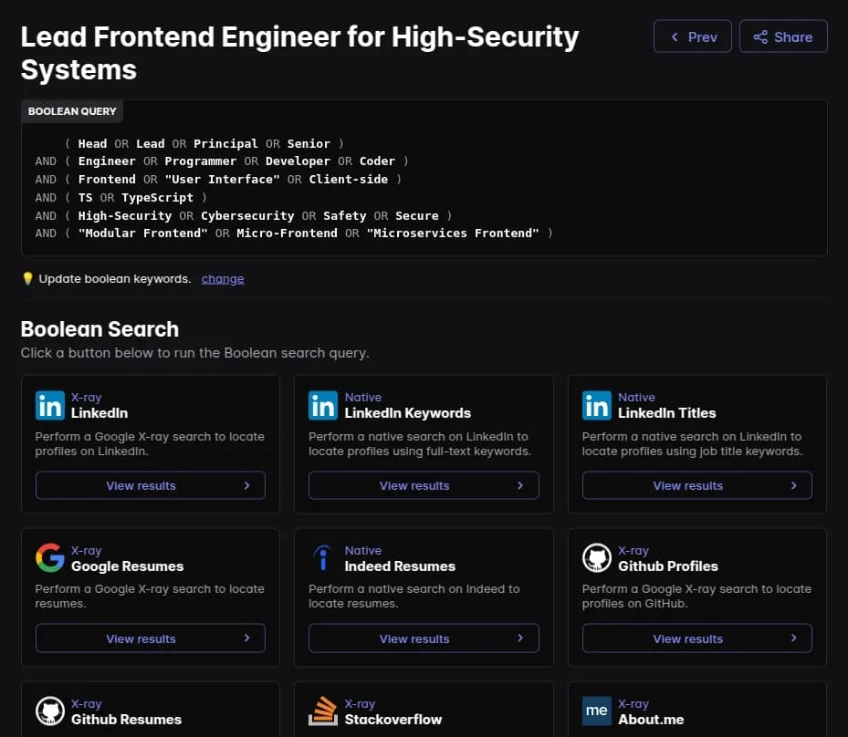 QSourcer homepage screenshot — Supercharge talent sourcing with AI-powered Boolean search.