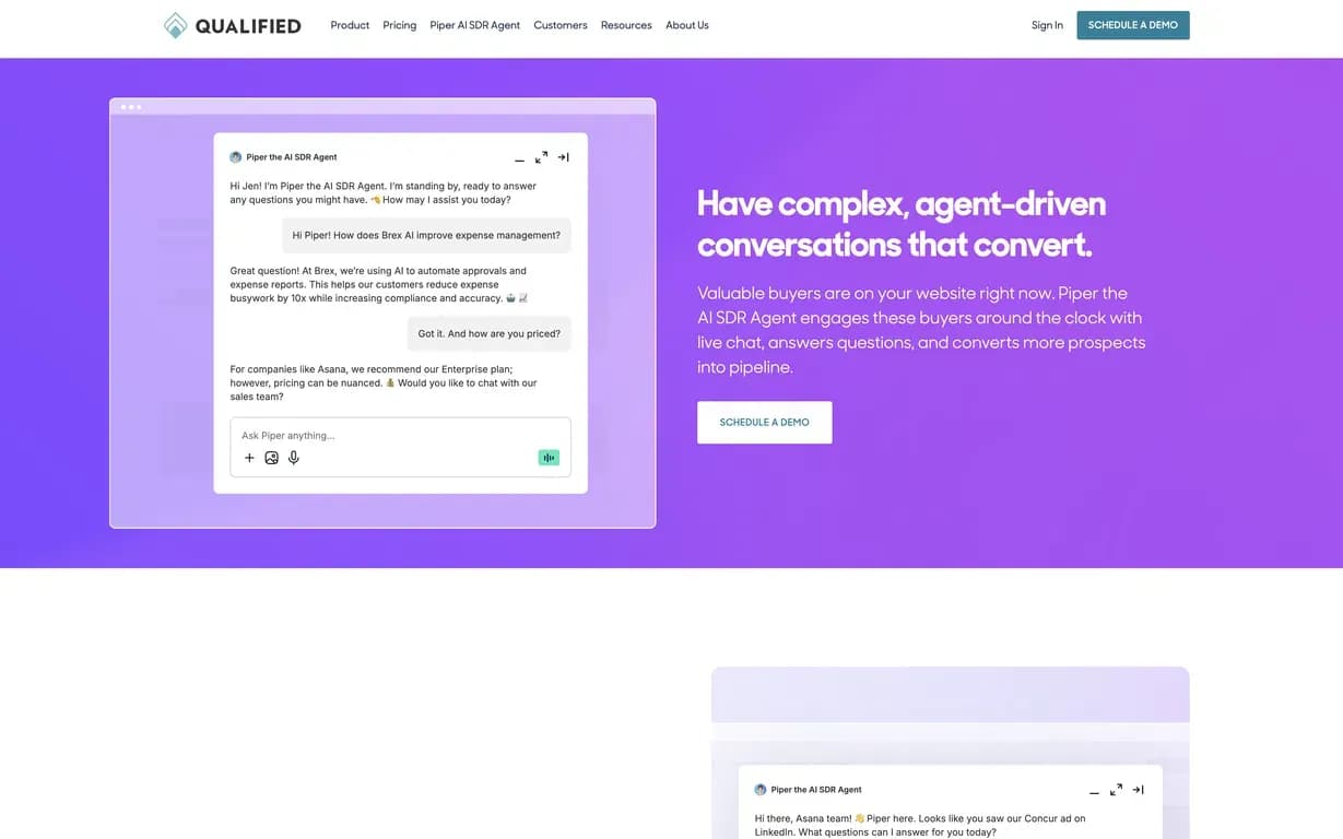 Qualified homepage screenshot — Connect sales teams with buyers instantly on your website.