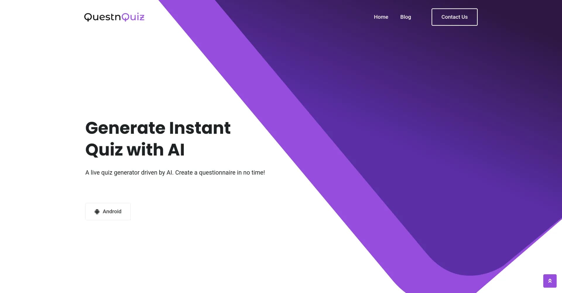 QuestnQuiz homepage screenshot — Generate instant quizzes with AI