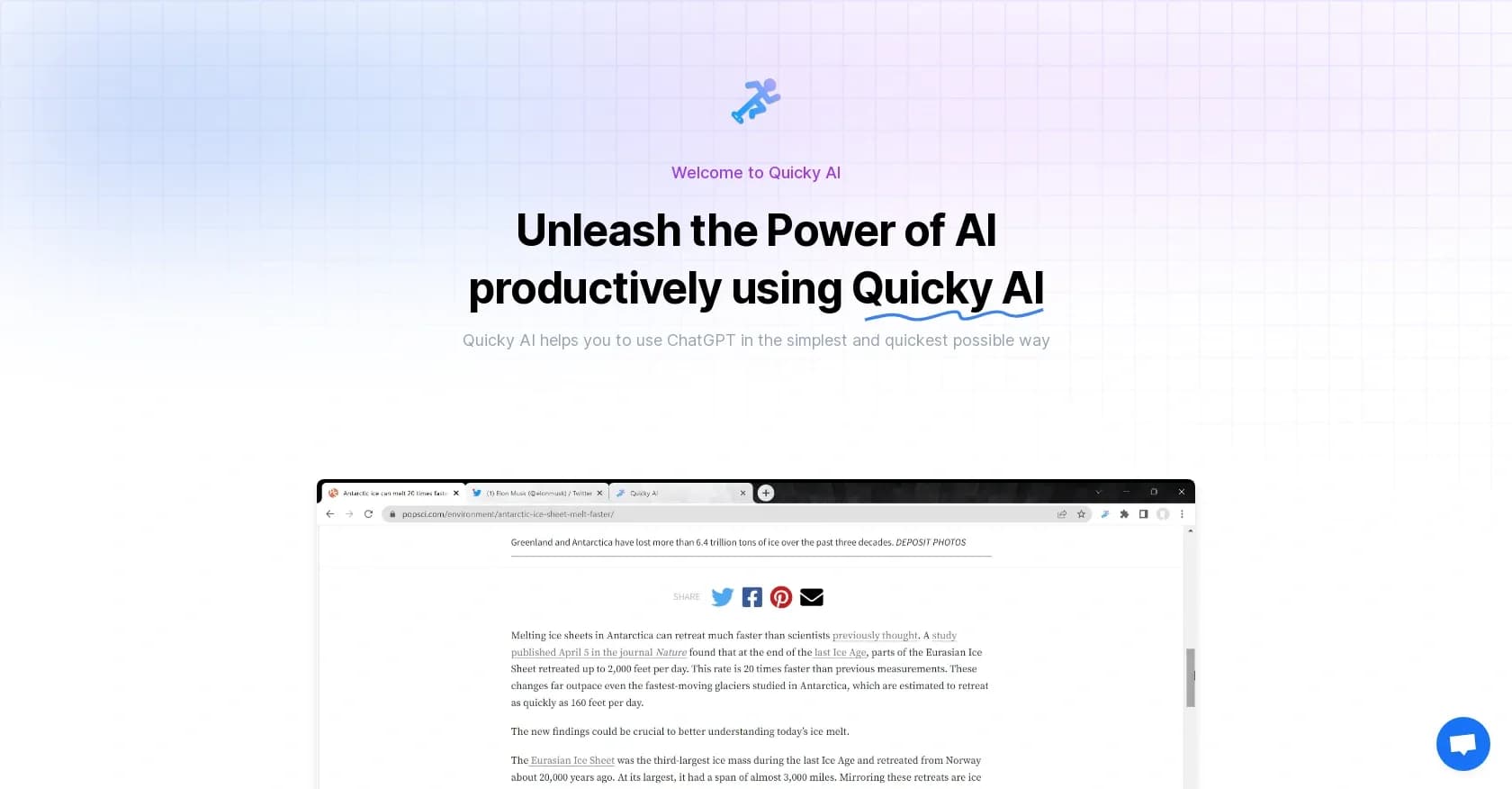 QuickyAI homepage screenshot — Use ChatGPT simply and quickly.
