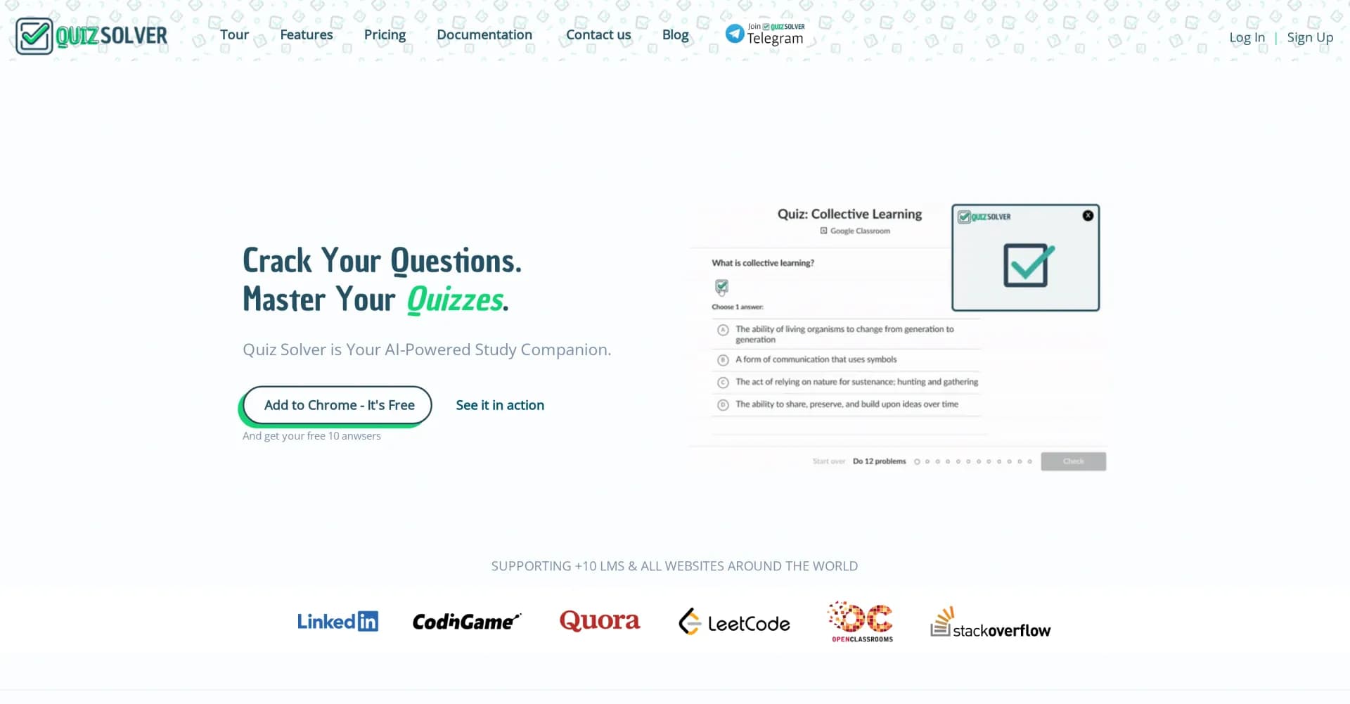 QuizSolver homepage screenshot — Your AI-Powered Study Companion.