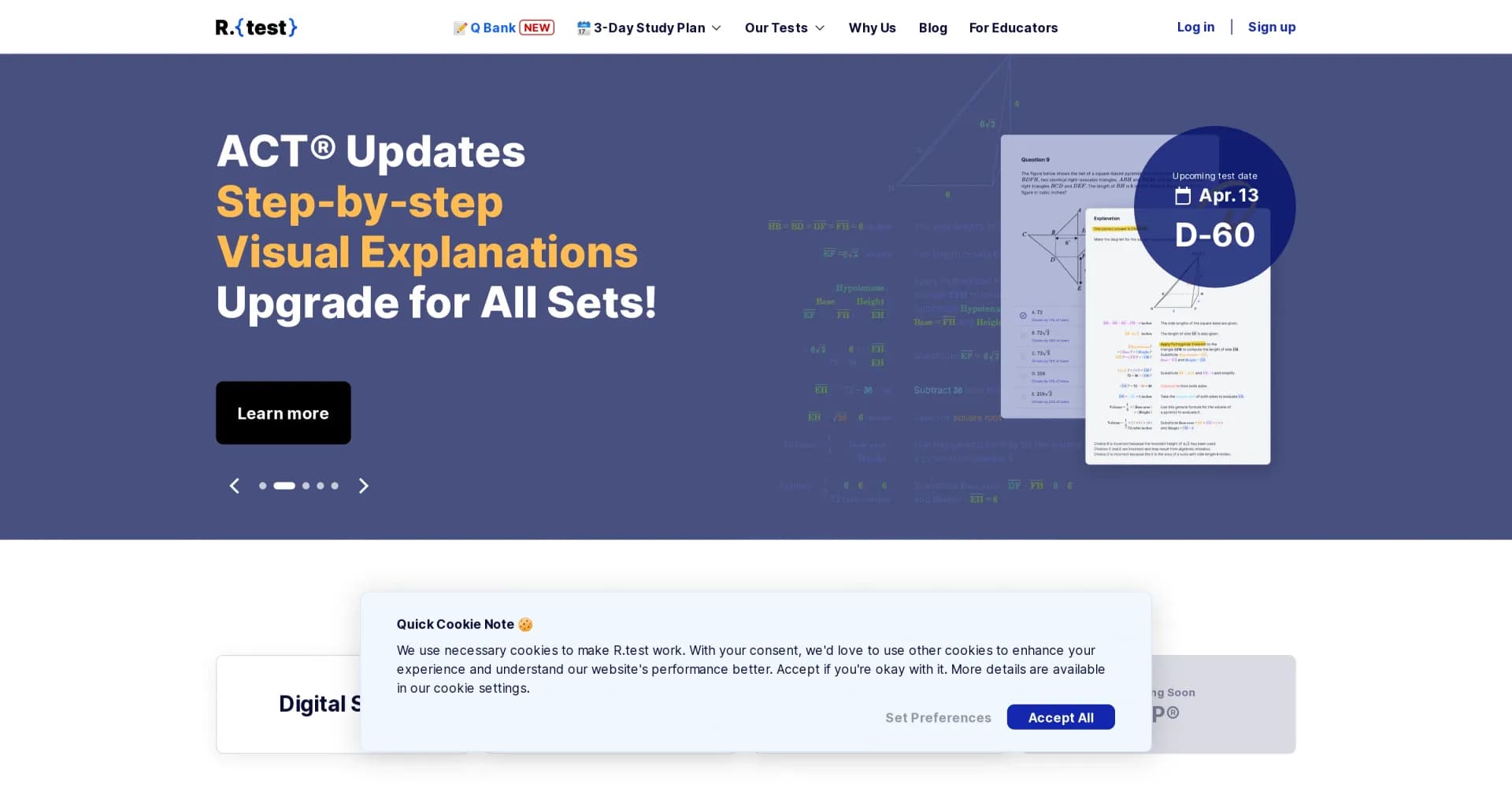 R.test homepage screenshot — Get your SAT or ACT score in 40 minutes with AI-powered prac