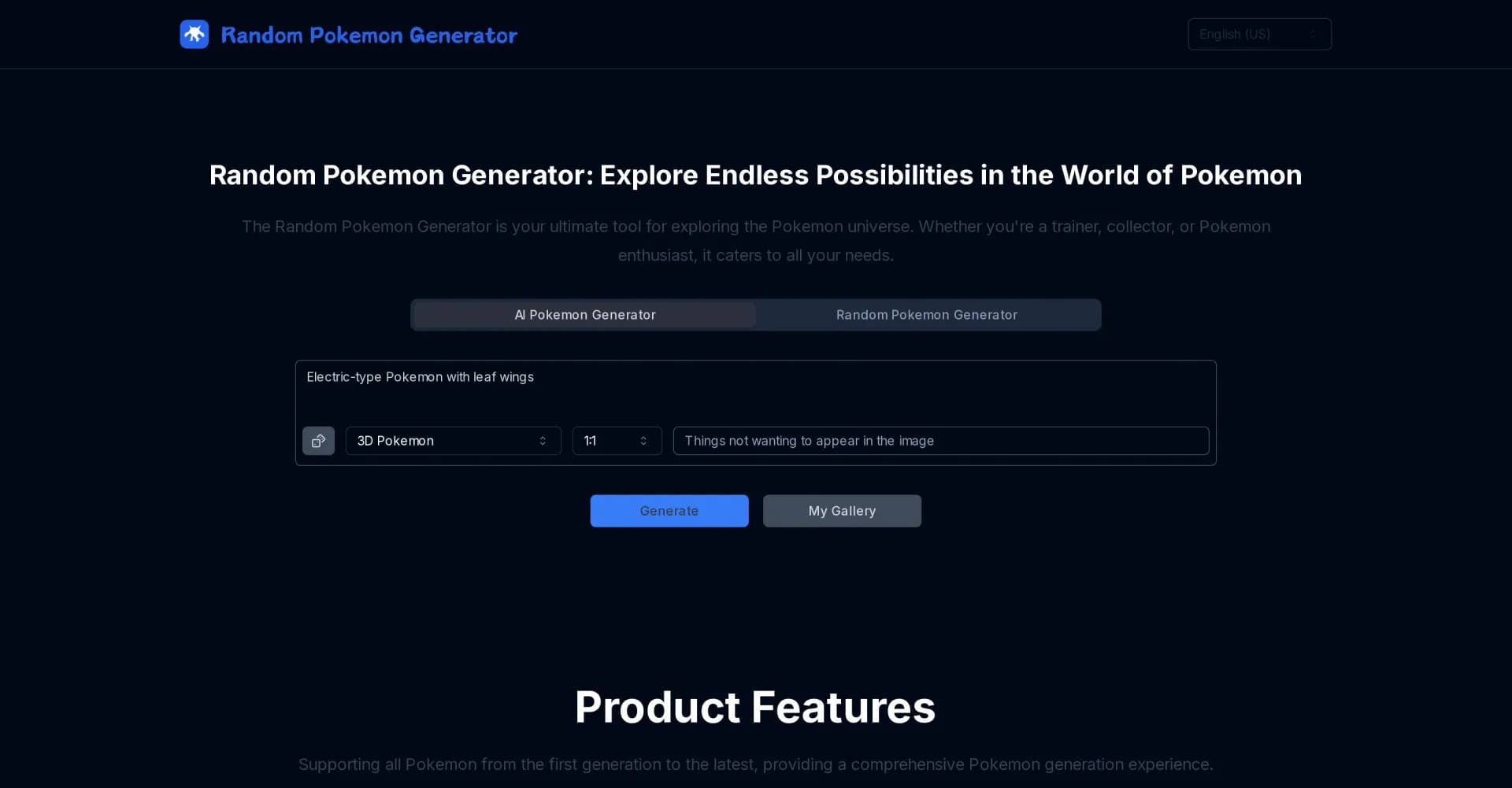 Random Pokemon Generator homepage screenshot — One tool for endless Pokemon possibilities