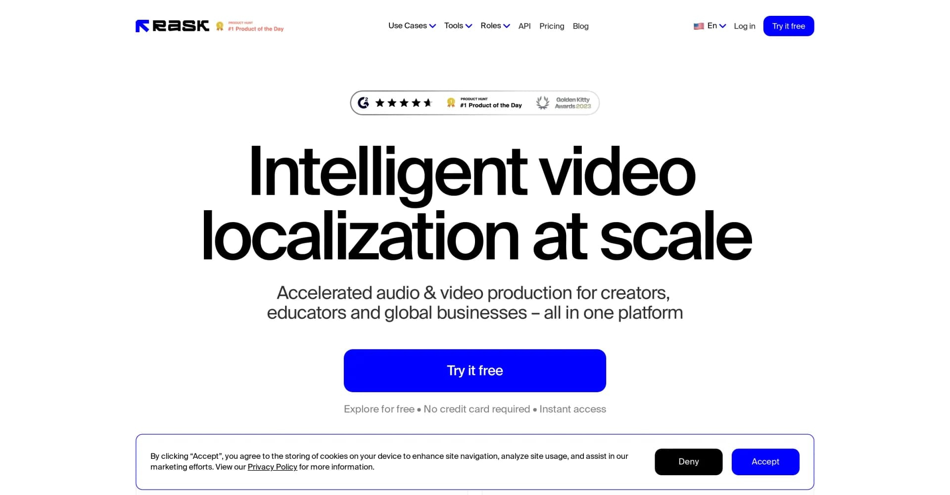 Rask homepage screenshot — AI-powered video localization and dubbing made easy