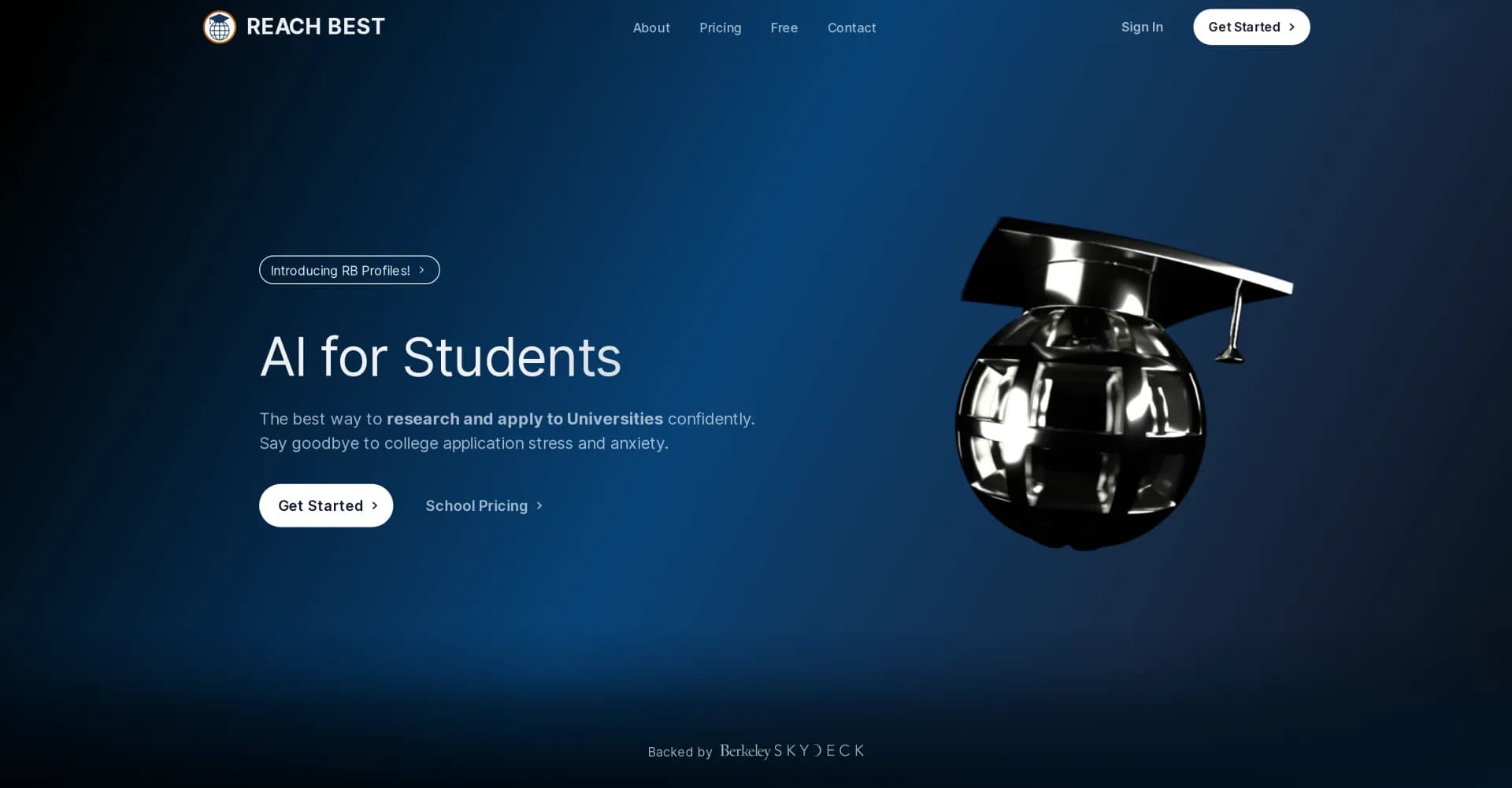Reach Best homepage screenshot — AI-powered college research and application assistant