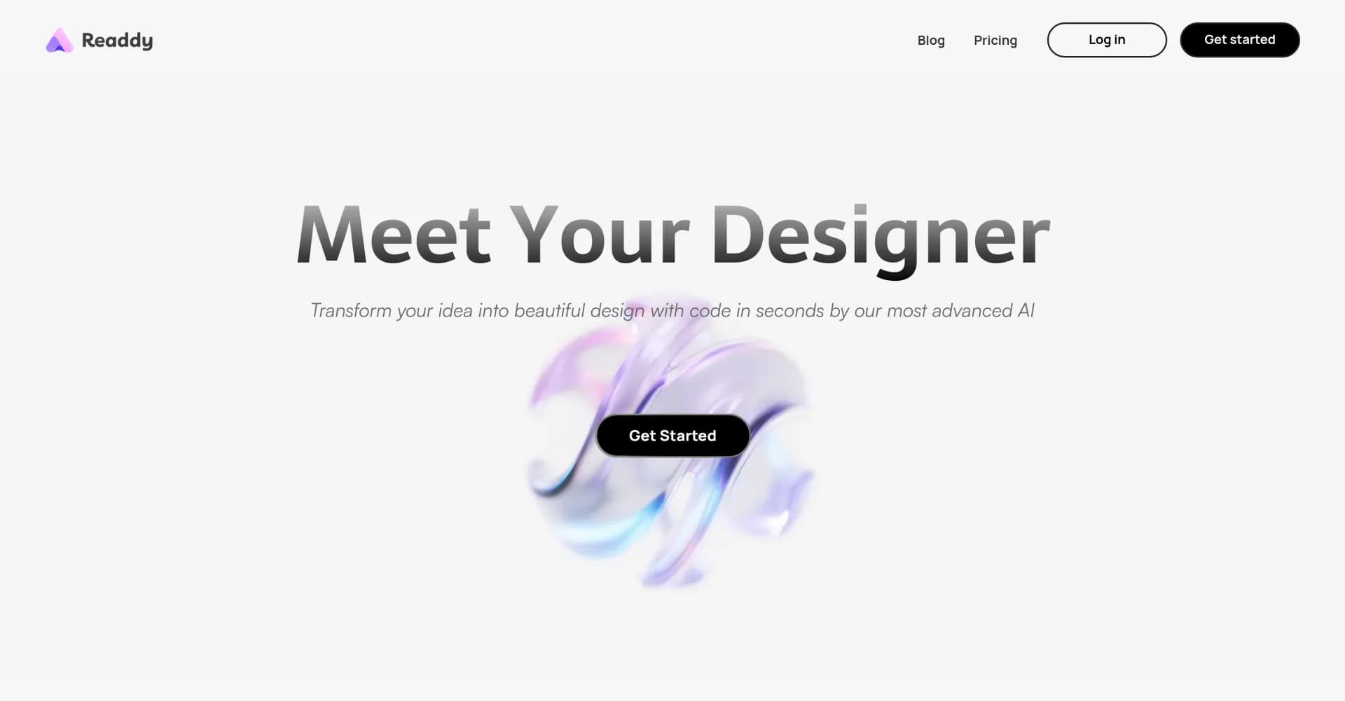 Readdy homepage screenshot — Create and publish beautiful websites with AI.